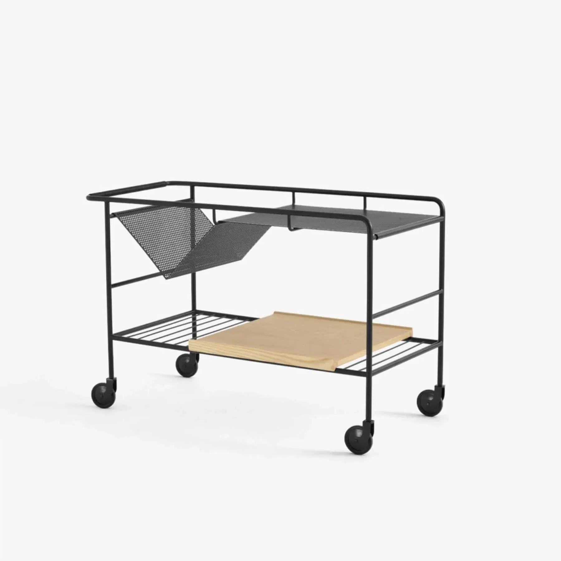 Table Trolley with Storage - Oak, Lacquered Wood