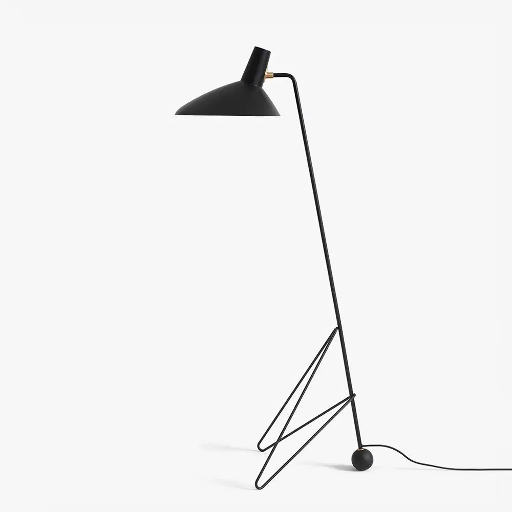 Tripod Floor Lamp with Brass Details - Black, Steel