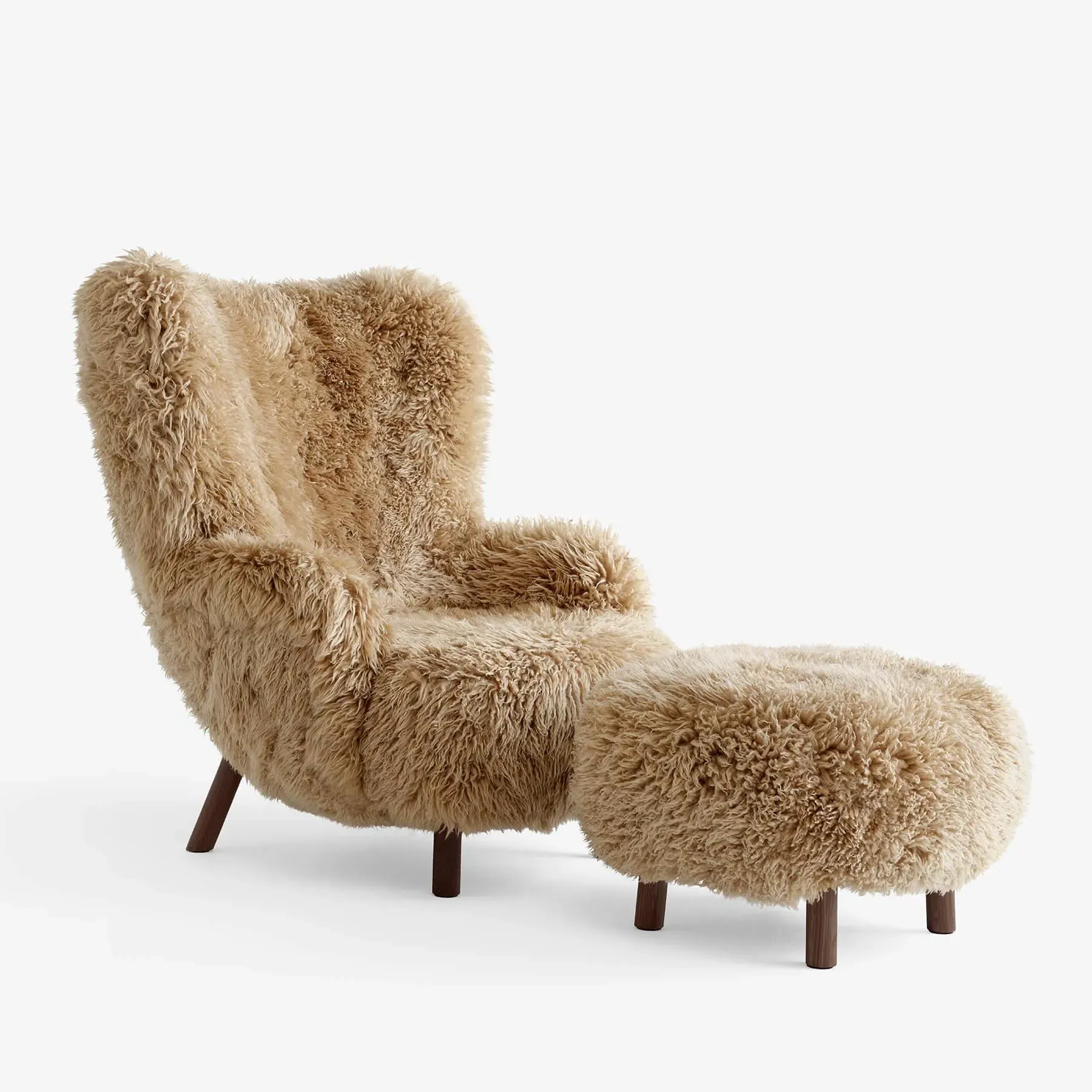 Winged Lounge Chair with Footstool - Honey, Sheepskin