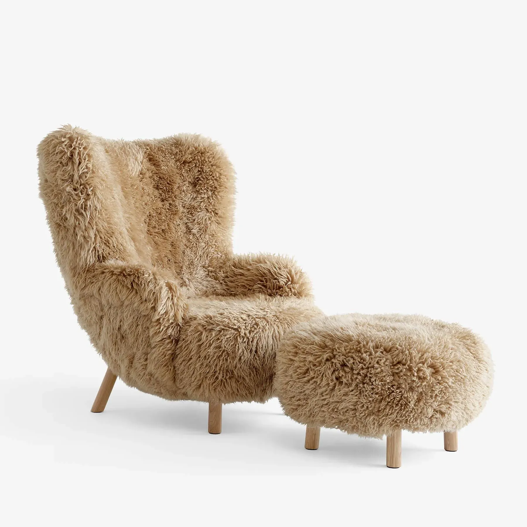 Winged Lounge Chair with Footstool - Honey, Sheepskin