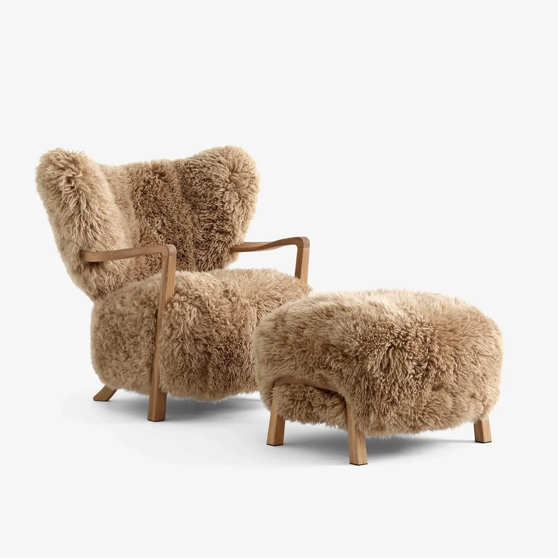 Wulff ADT2 Lounge Chair with Ottoman - Sheepskin Honey, Oak