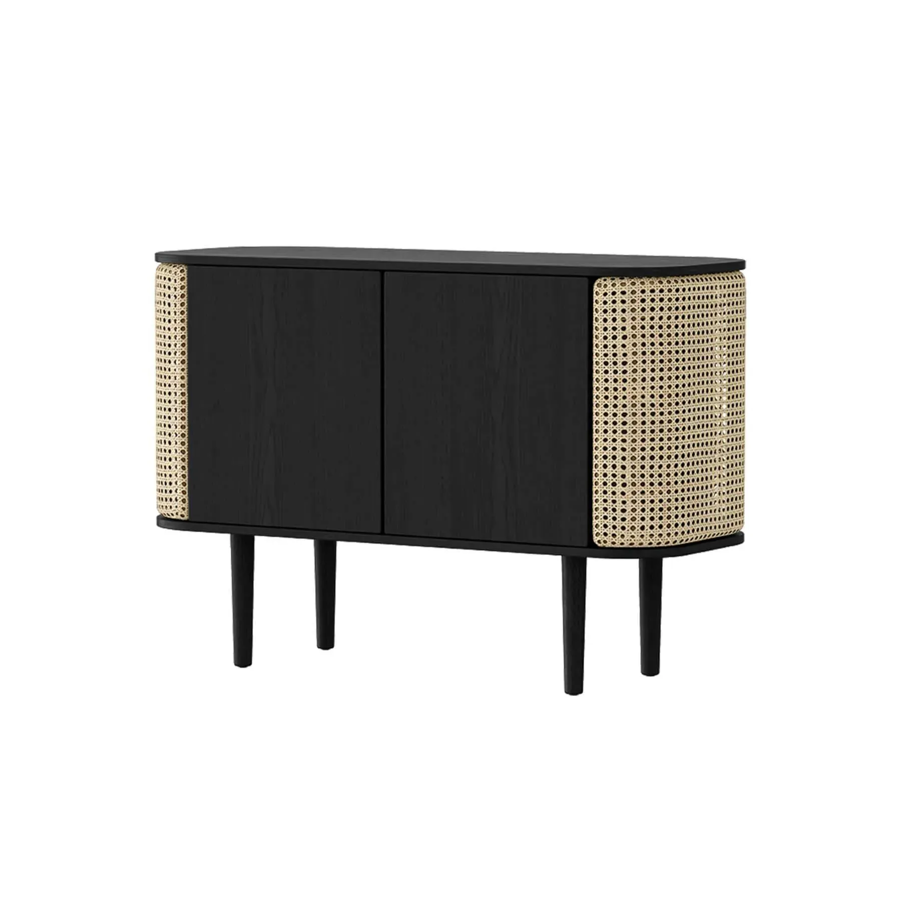 2-Door Cabinet with Cane Panels - Black Oak, Veneer image