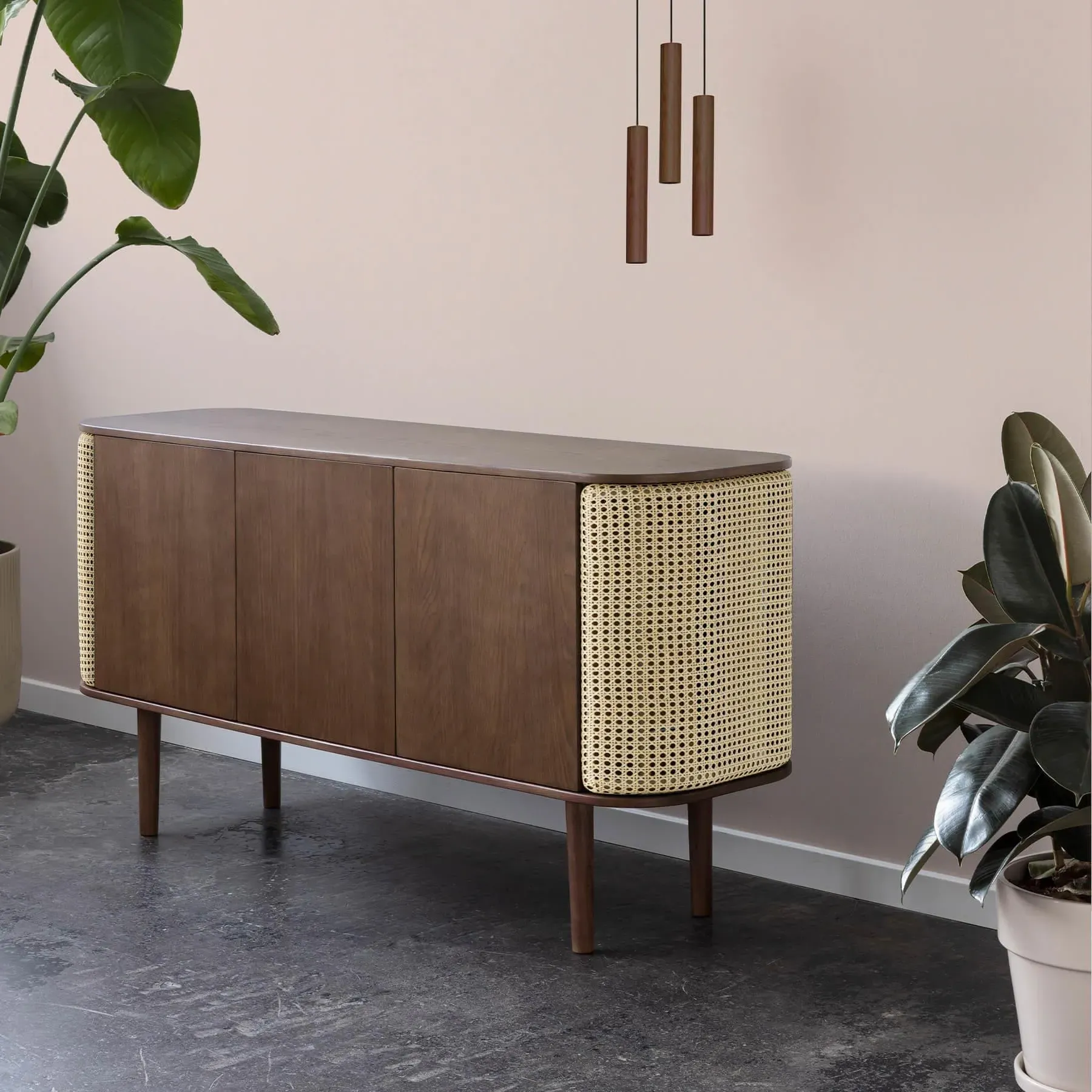 2-Door Cabinet with Cane Panels - Dark Oak, Veneer