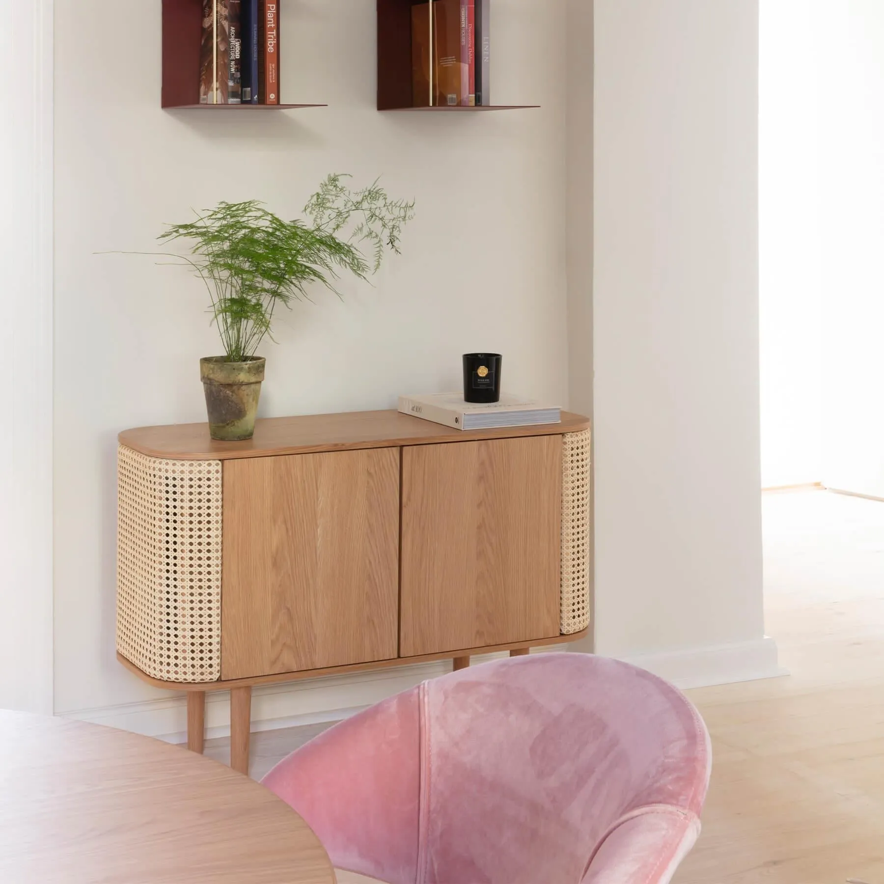 3-Door Cabinet with Cane Panels - Dark Oak, Veneer