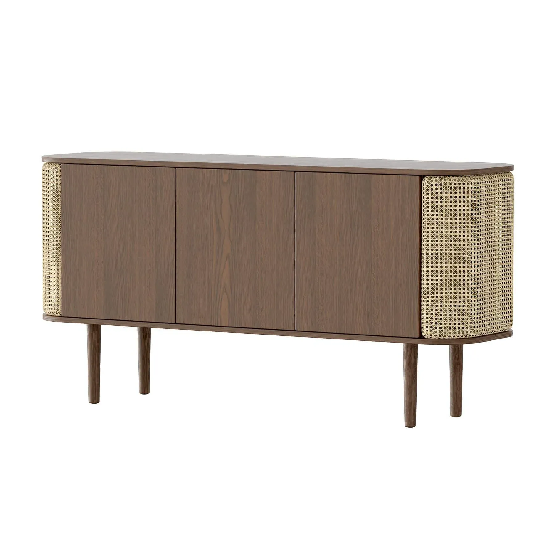 3-Door Cabinet with Cane Panels - Dark Oak, Veneer