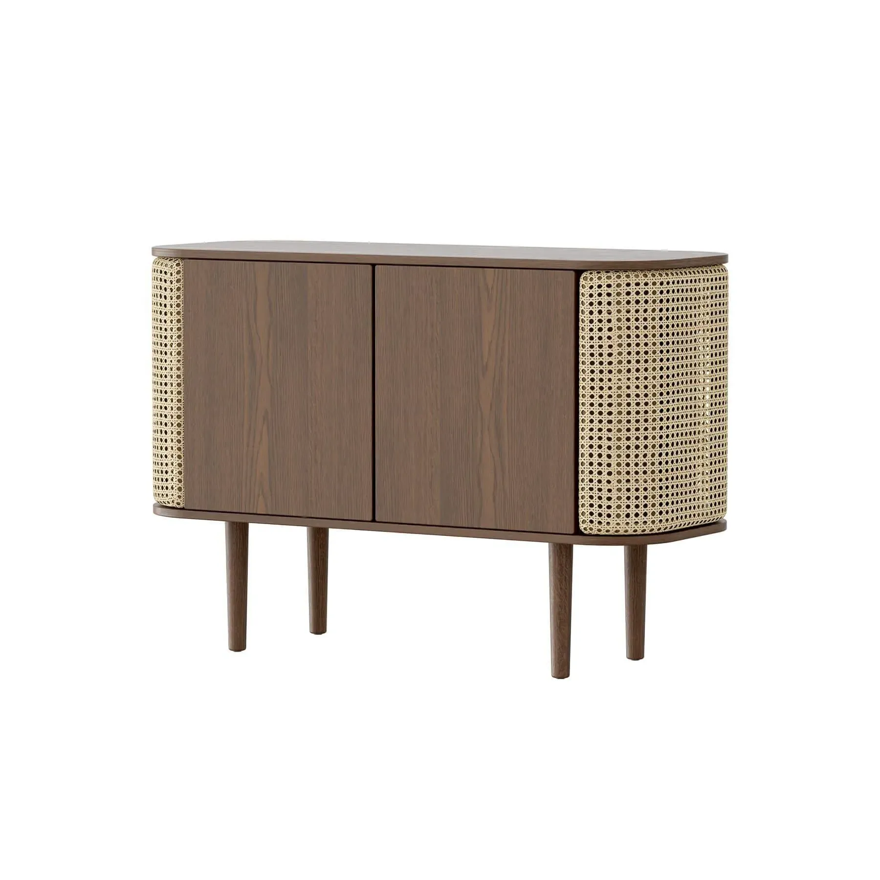 3-Door Cabinet with Cane Panels - Oak, Veneer