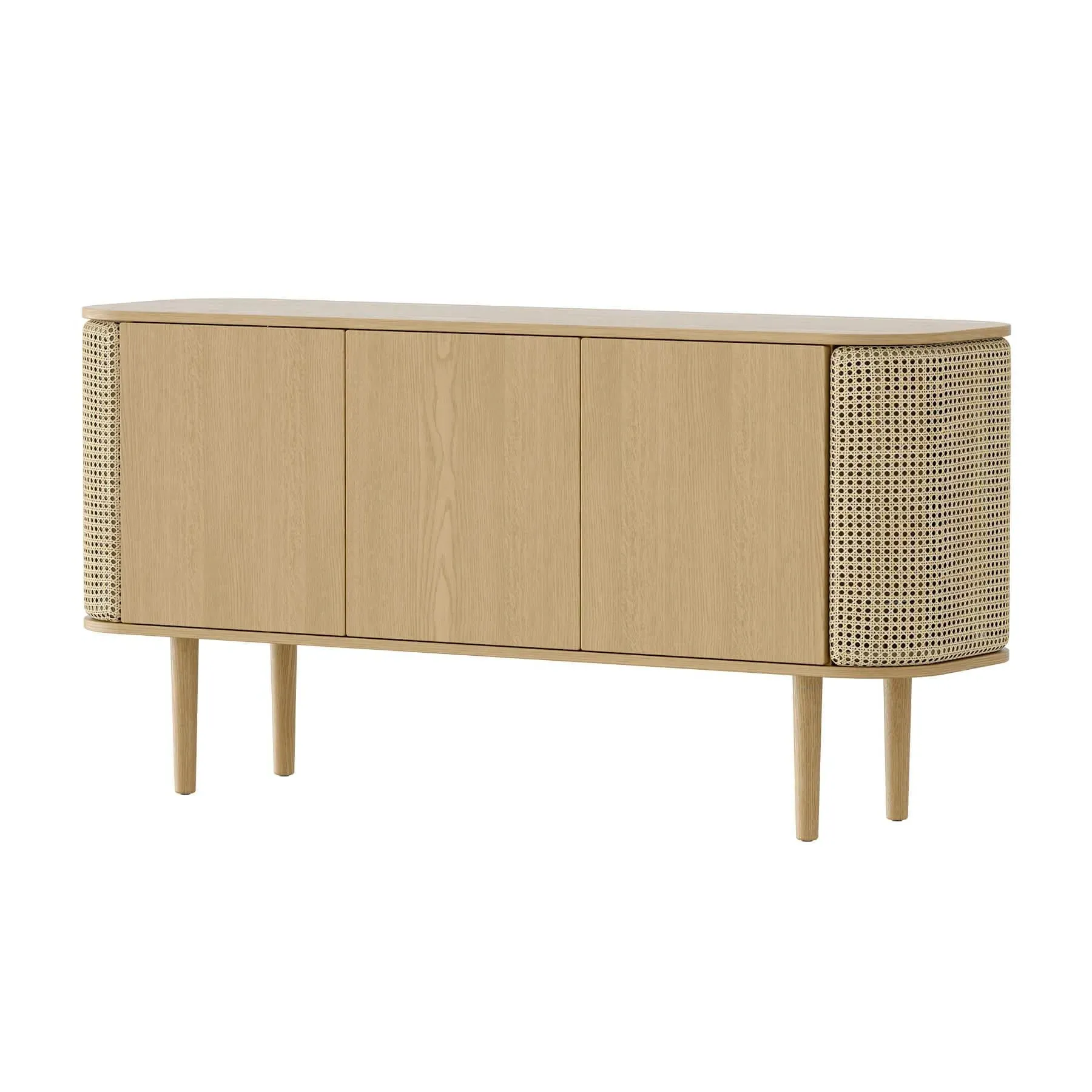 3-Door Cabinet with Cane Panels - Oak, Veneer