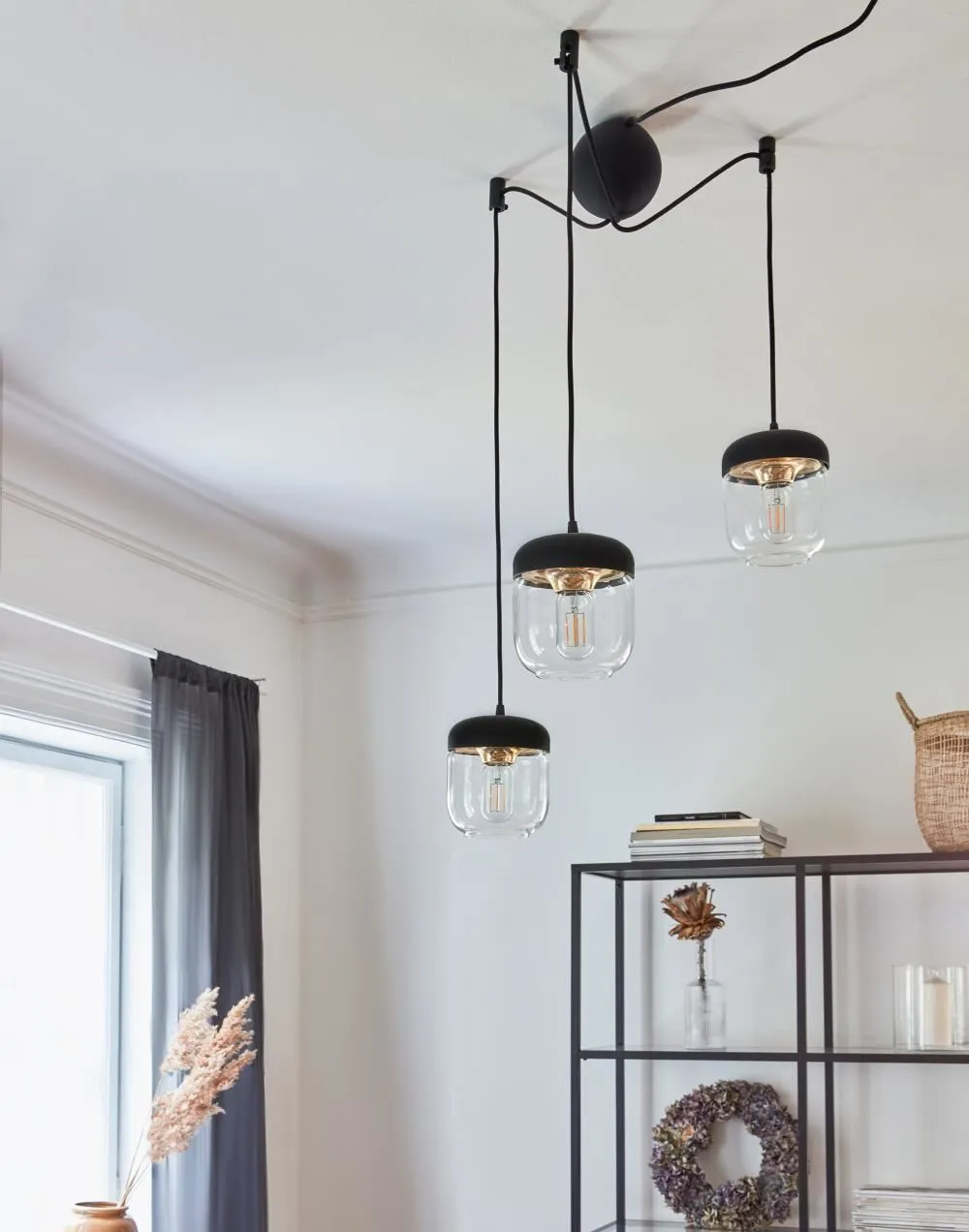 3-Light Cluster Pendant - Black, Glass