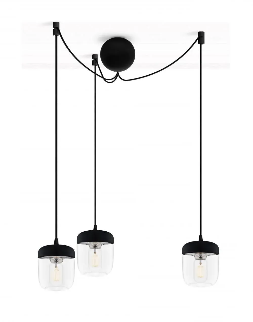 3-Light Cluster Pendant - Black, Glass image