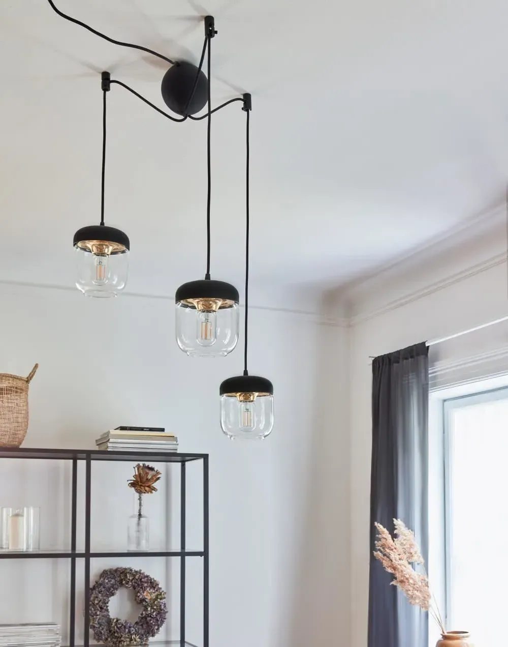 3-Light Cluster Pendant - White, Glass