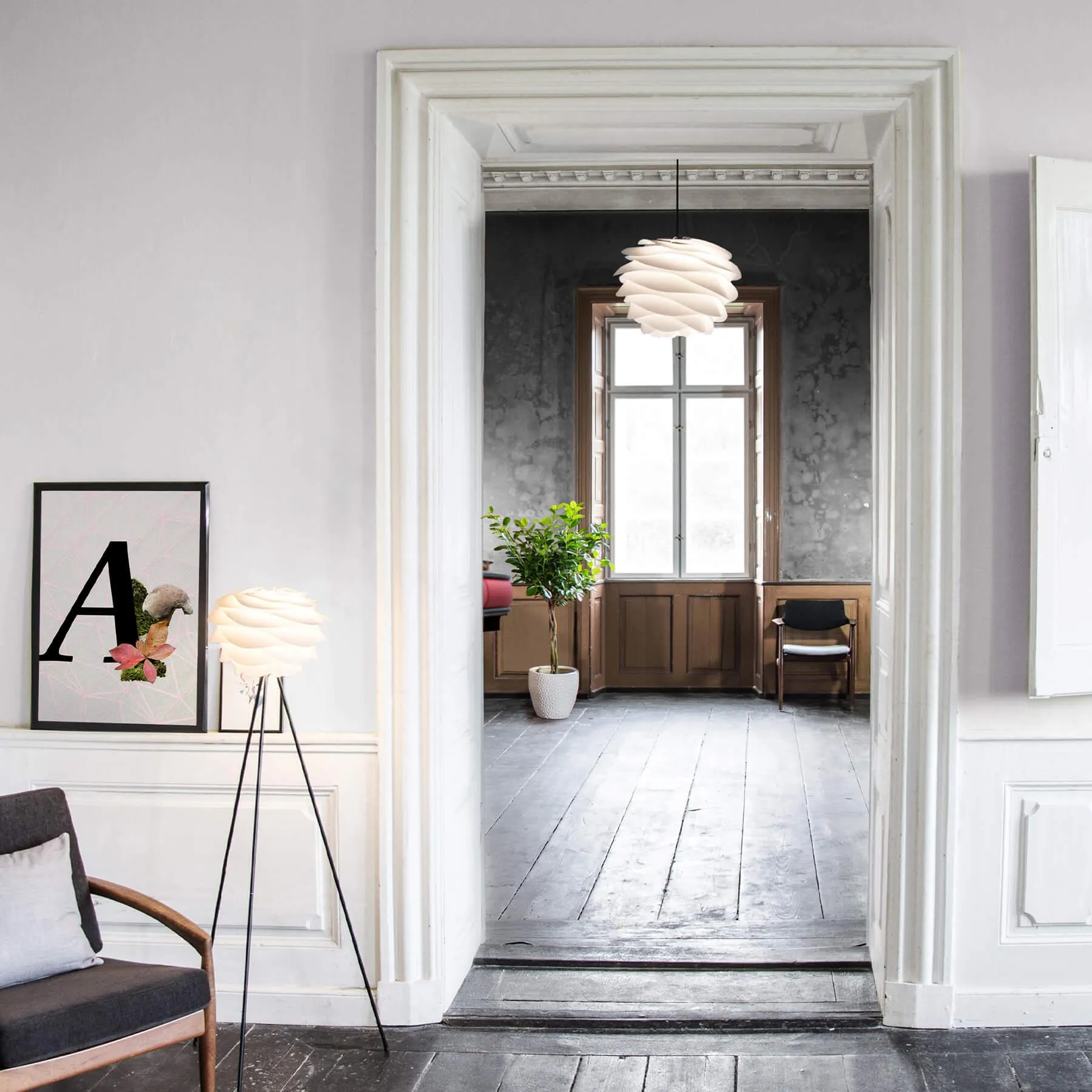 Carmina Standard Pendant Light with Black Cord - White