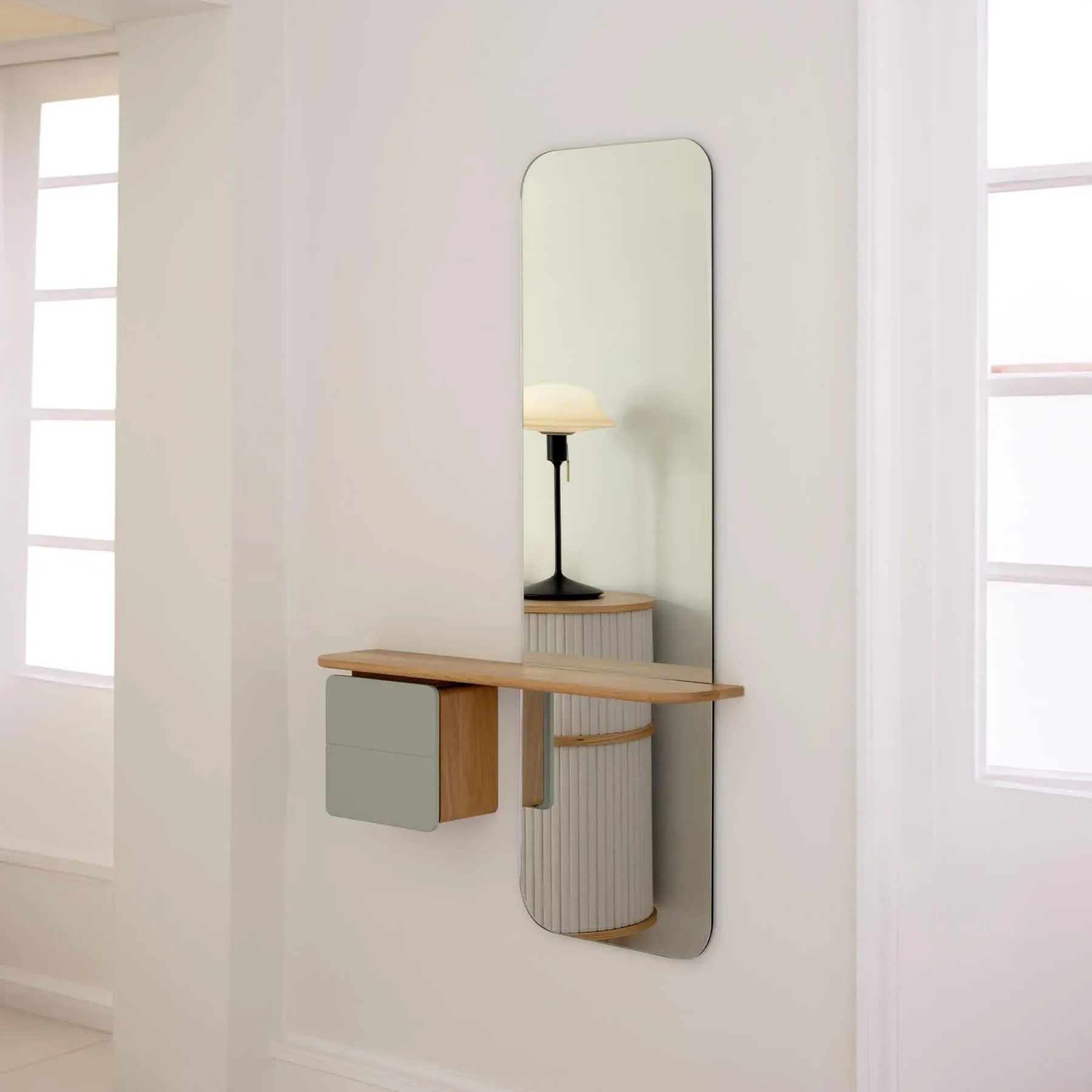 Full-Length Mirror with Storage - Mist, Oak