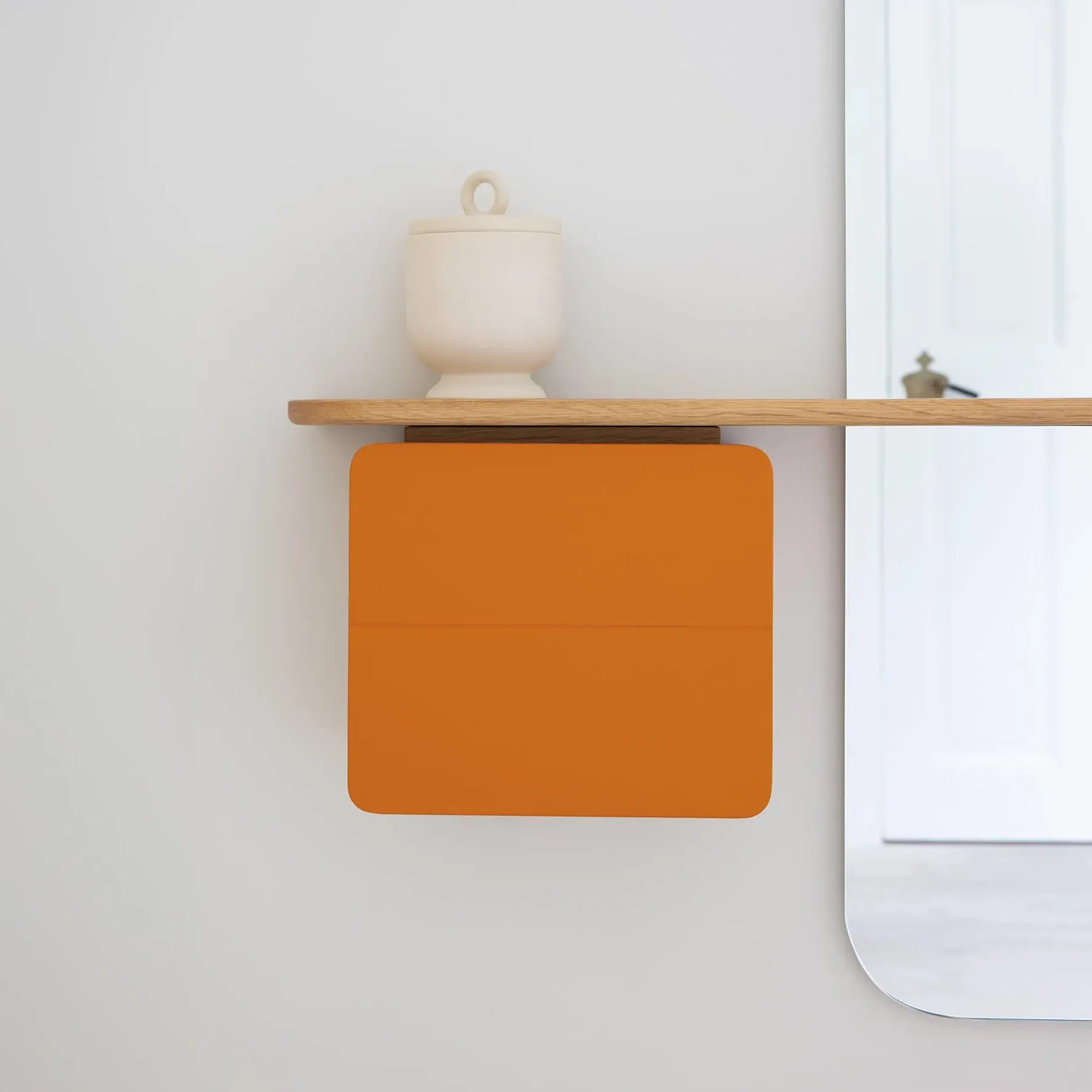 Full-Length Mirror with Storage - Oak, Venetian Cane