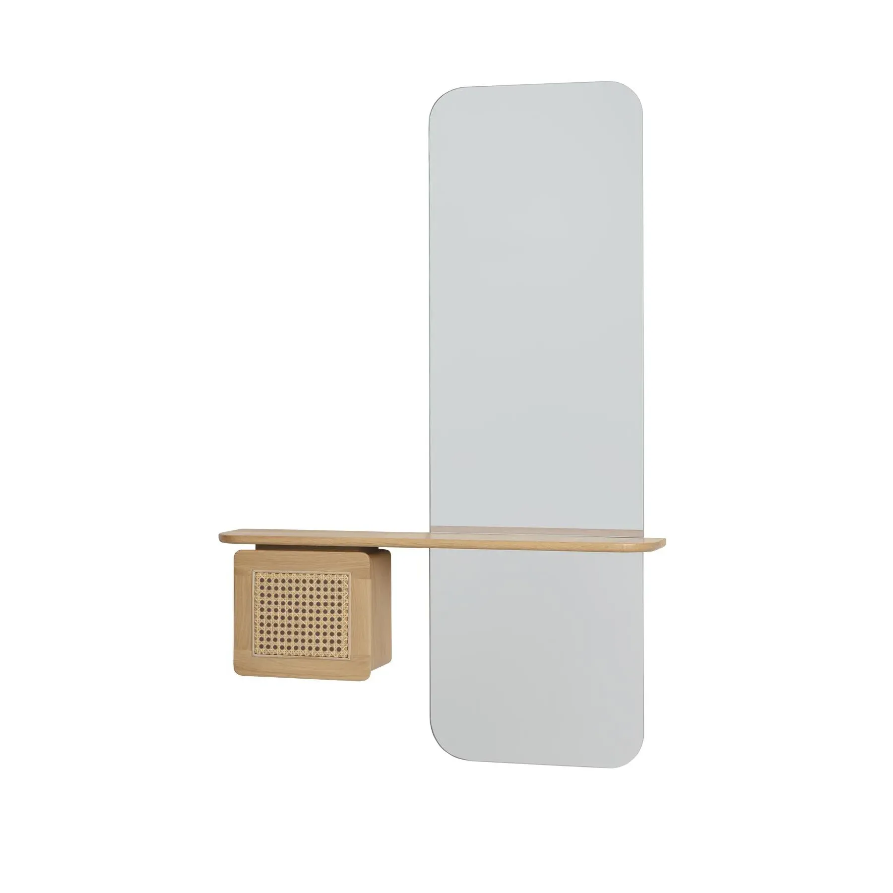 Full-Length Mirror with Storage - Oak, Venetian Cane