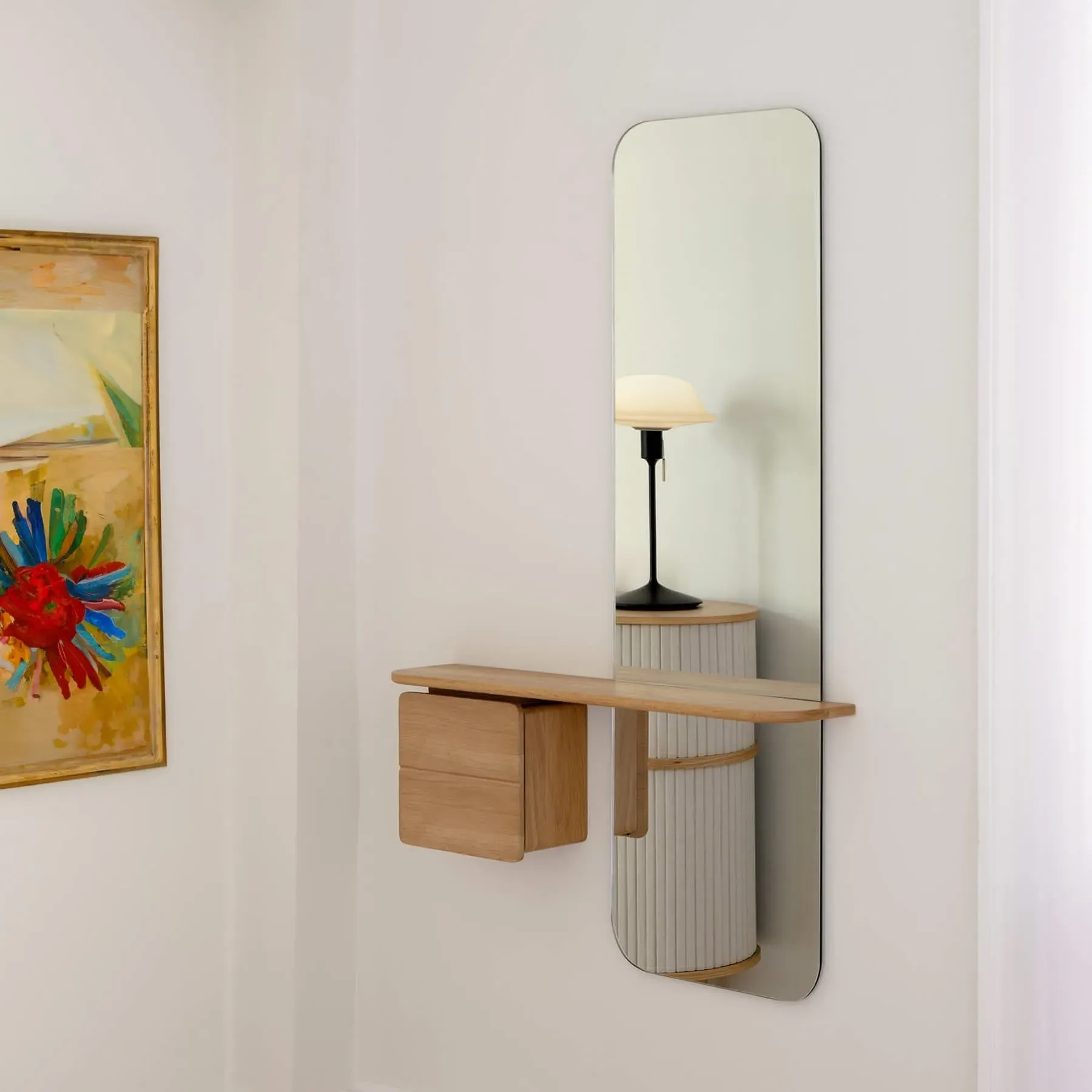 Full-Length Mirror with Storage - Olive, Oak