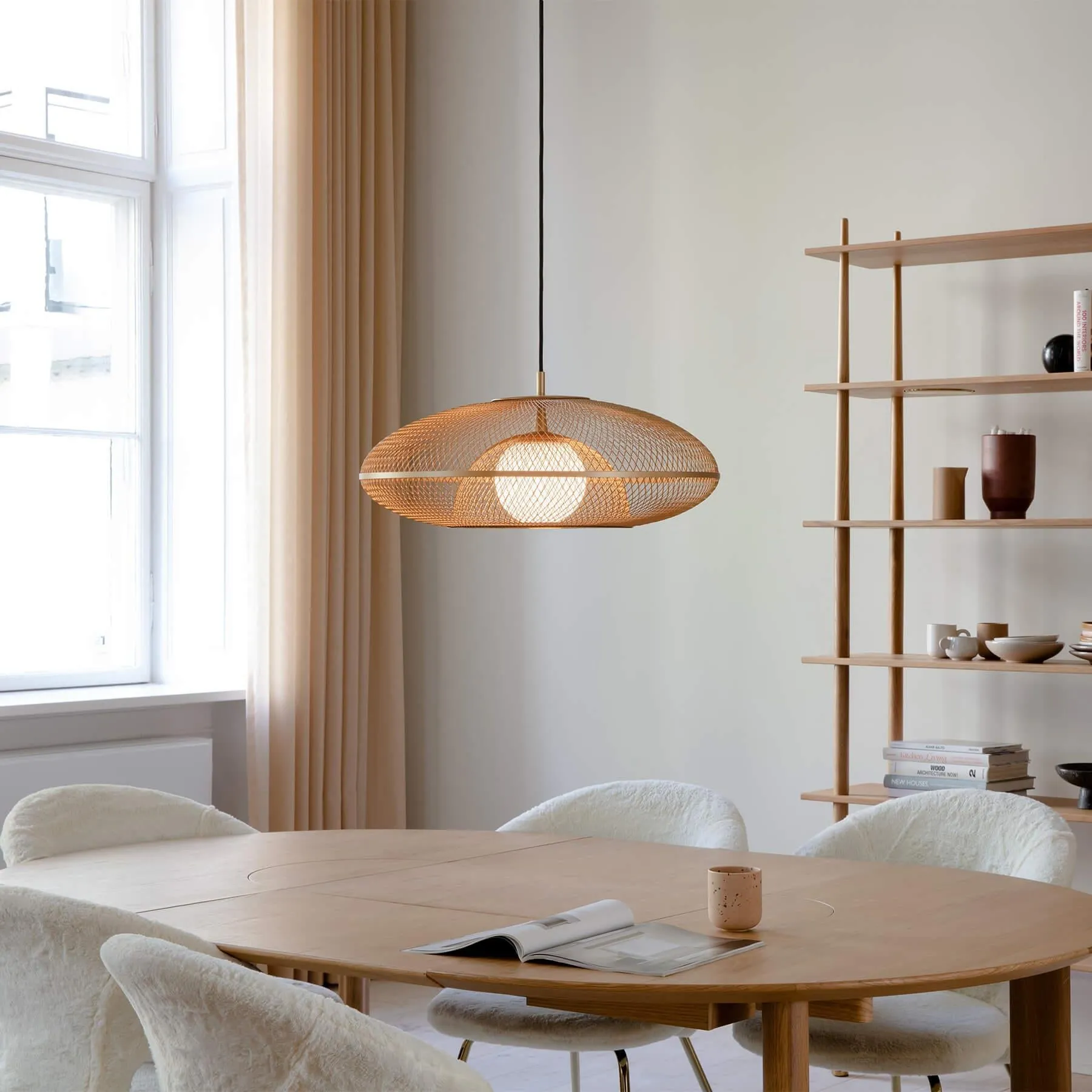 Large Pendant Light with Mesh Cage - Brass