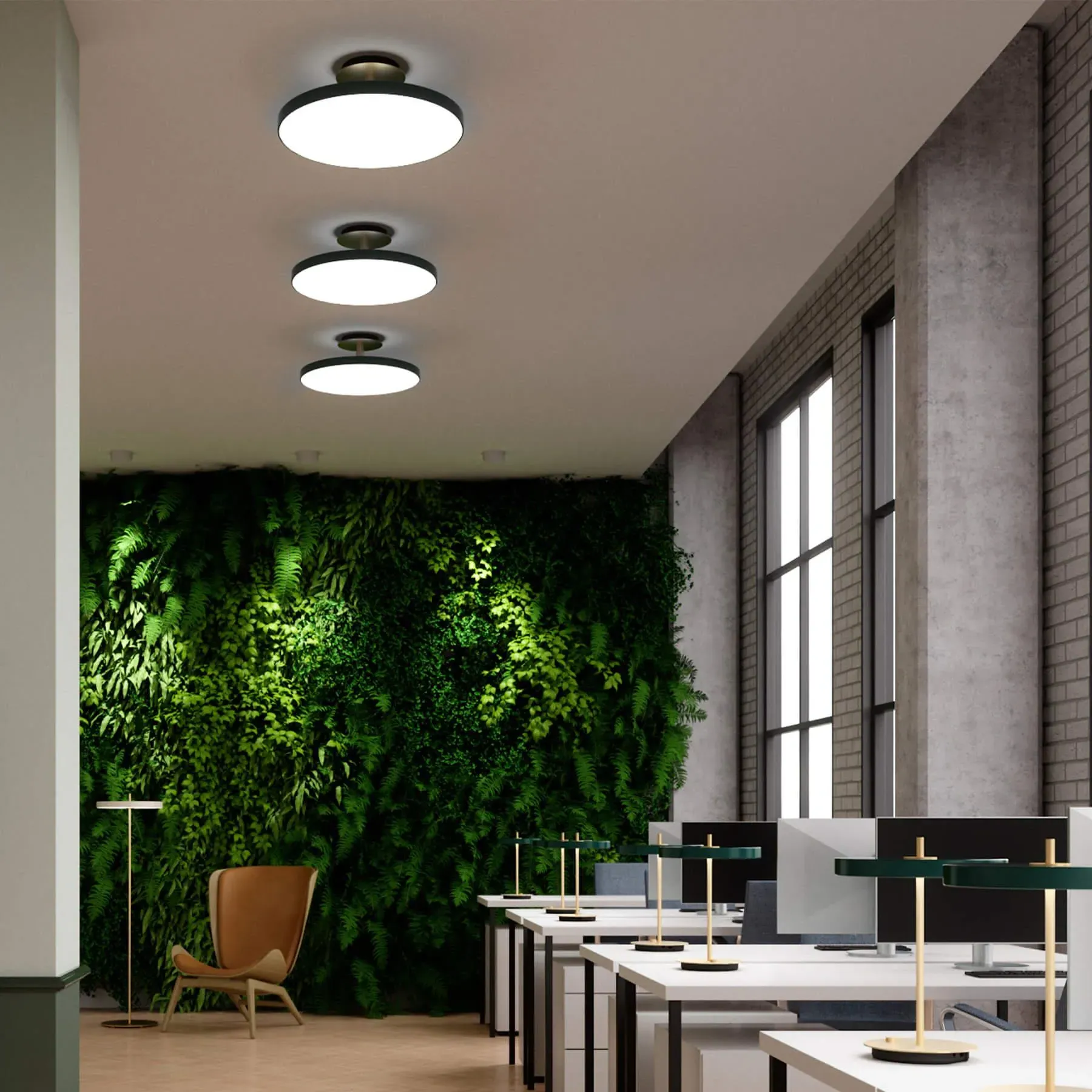 Medium Ceiling Light with Uplight - White, Brass