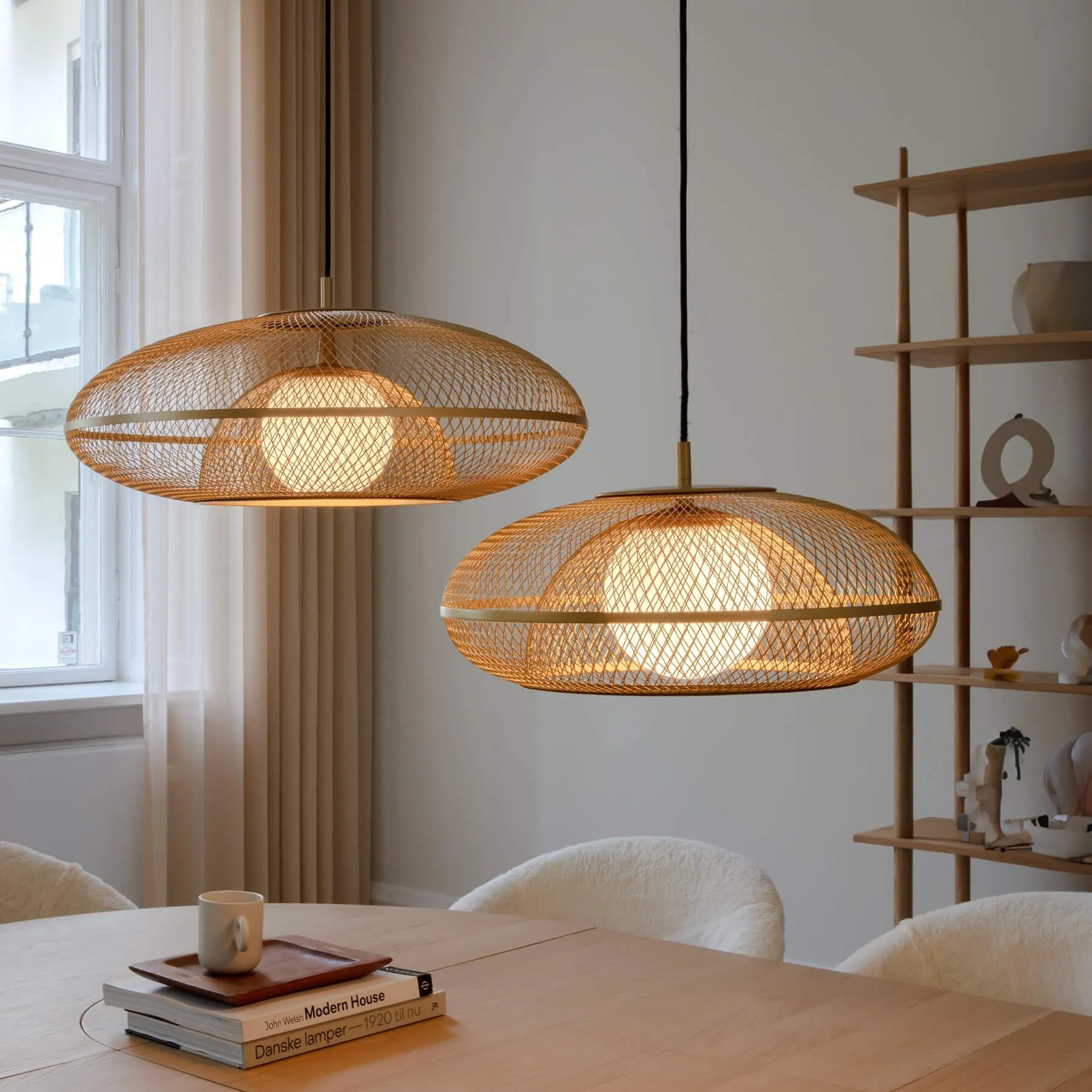 Medium Pendant Light with Mesh Cage - Brass
