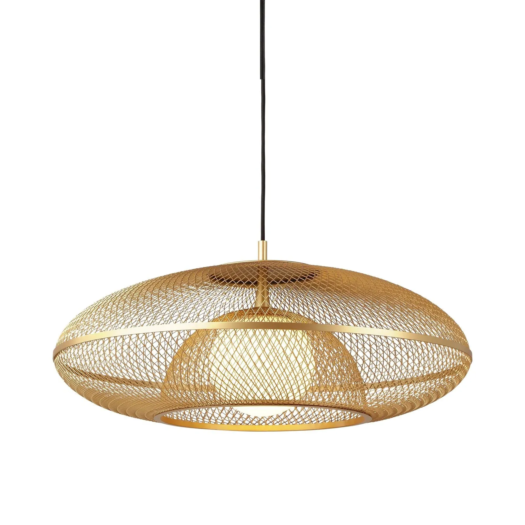 Medium Pendant Light with Mesh Cage - Brass