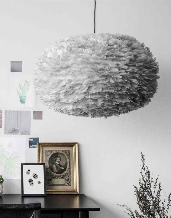 Mini Pendant Light with Feathers - Grey
