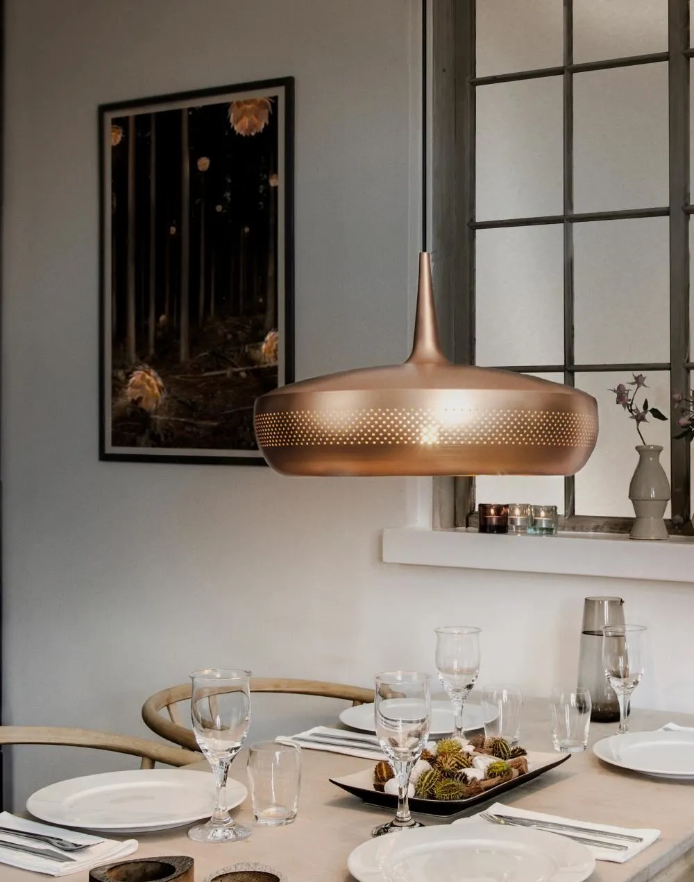 Pendant Light with Perforated Shade - White, Wood