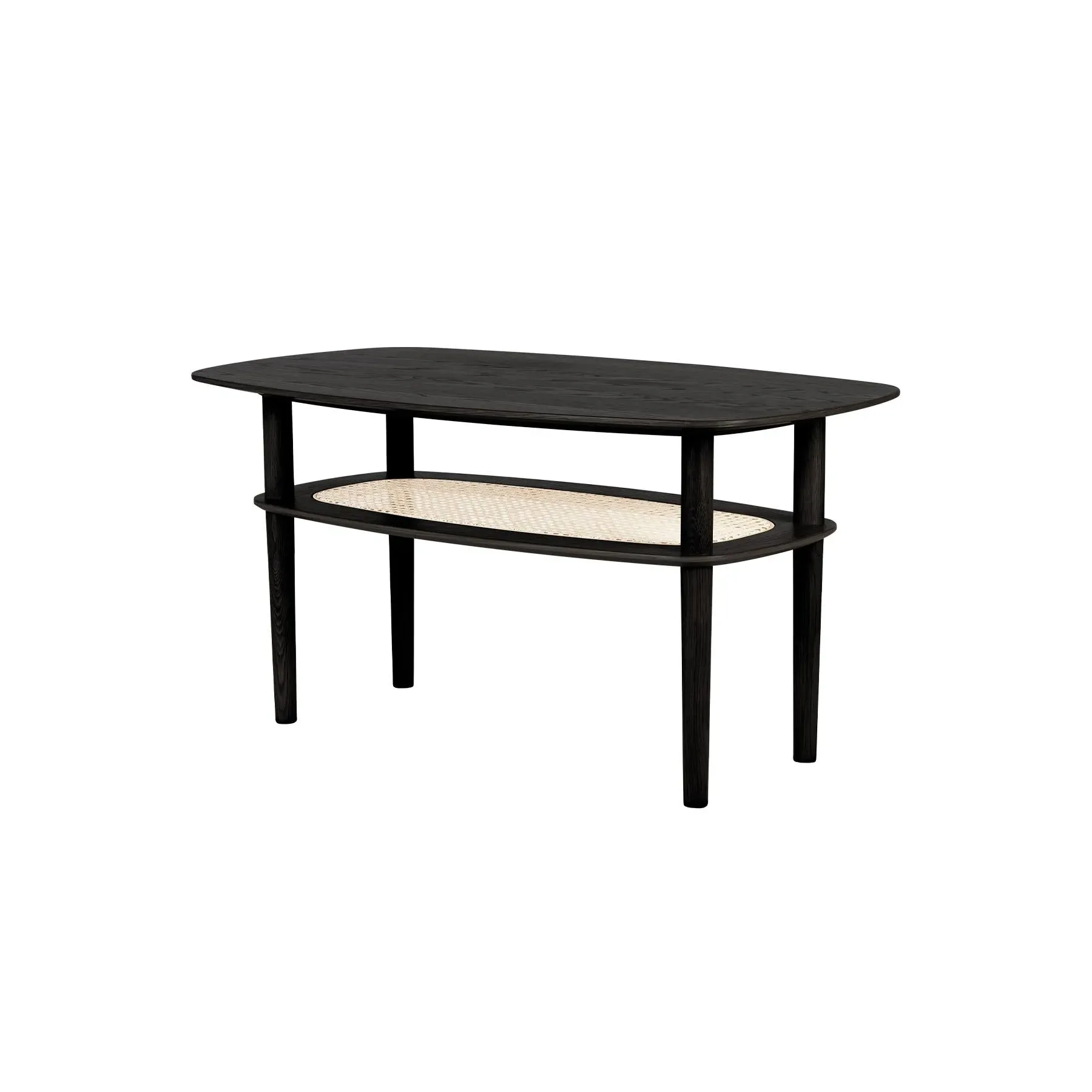 Rectangle Coffee Table - Black Oak, Cane Shelf