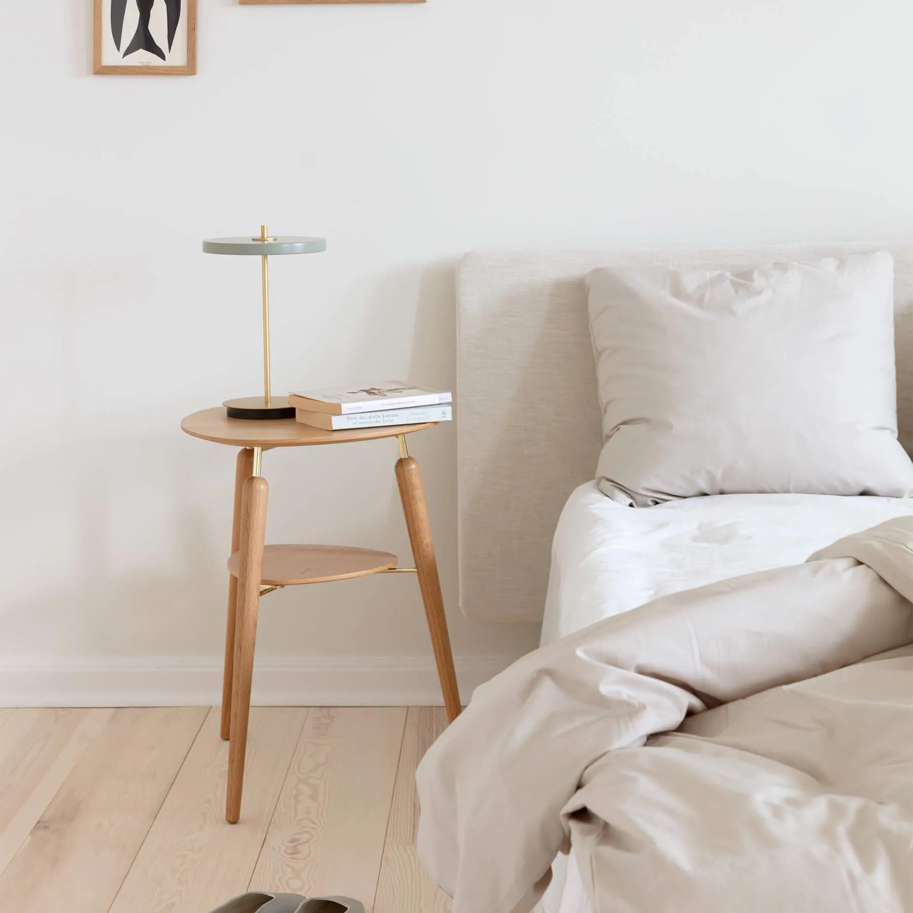 Side Table with USB Charging - Oak, Steel