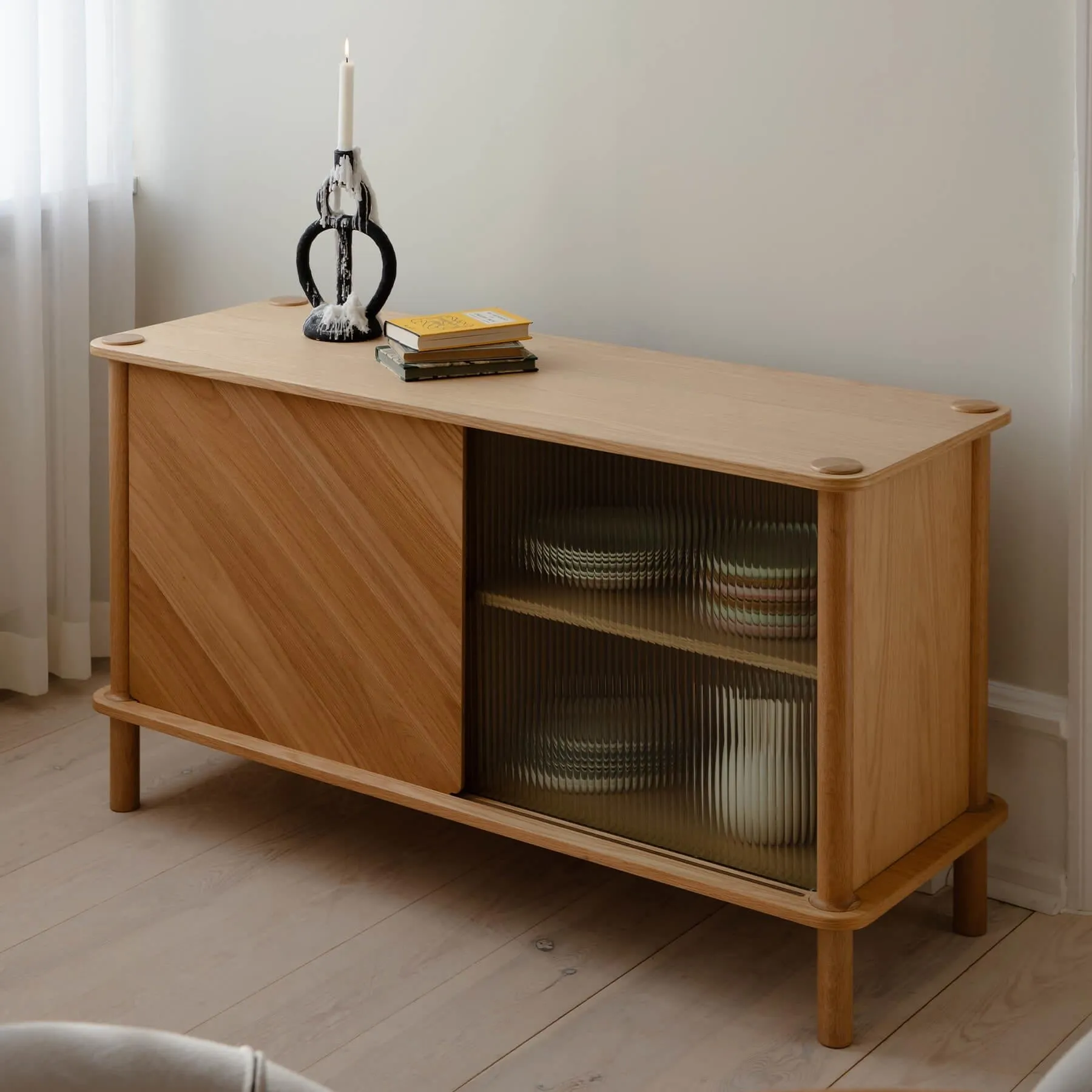 Sideboard with Glass Doors - Black Oak, Wood