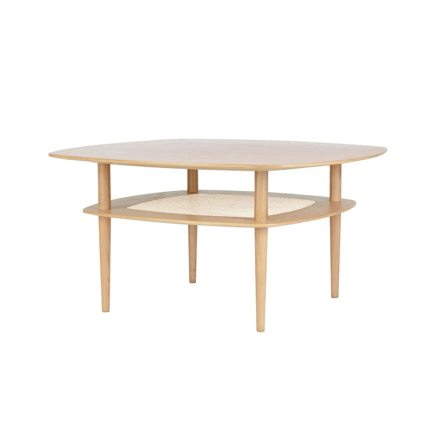 Square Coffee Table - Black Oak, Cane Shelf