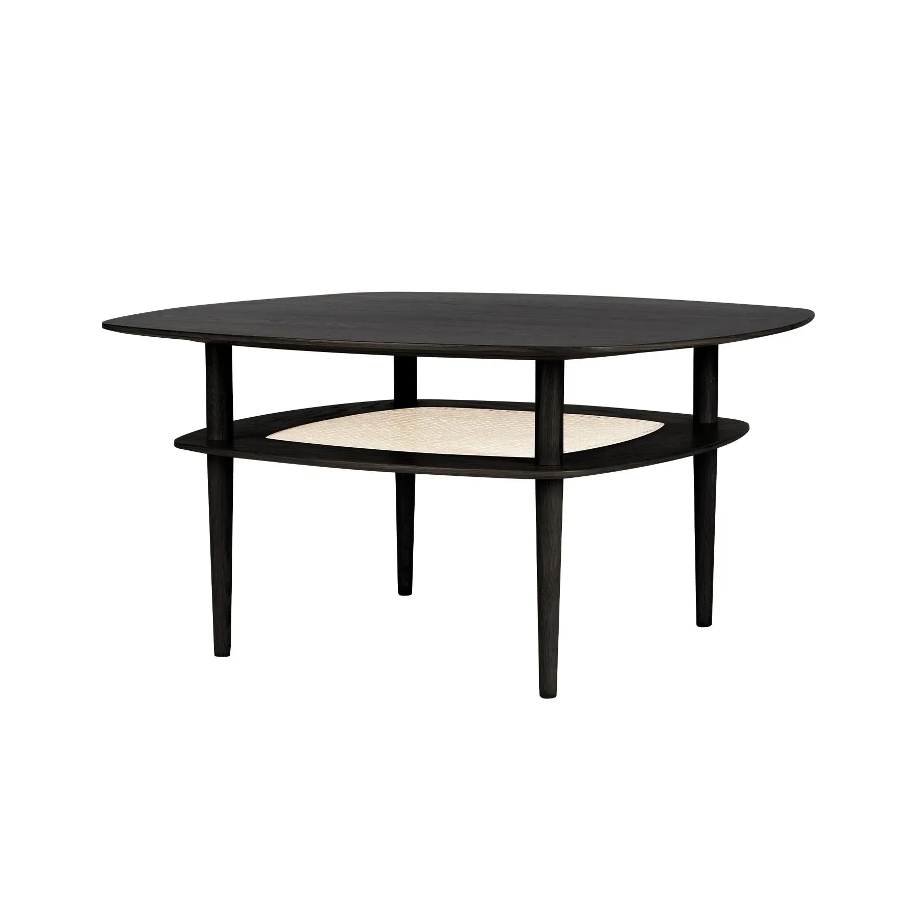 Square Coffee Table - Black Oak, Cane Shelf