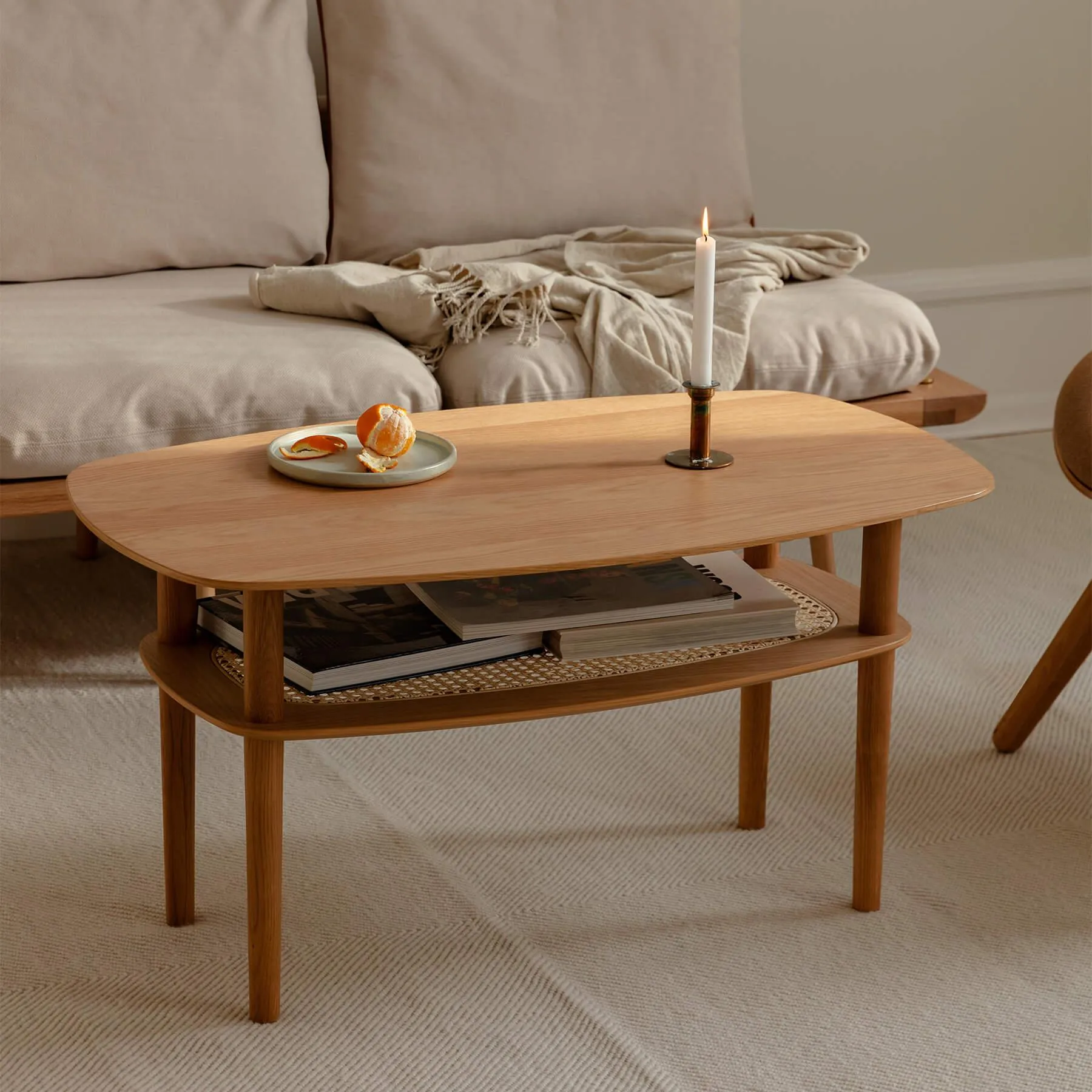 Square Coffee Table with Shelf - Oak