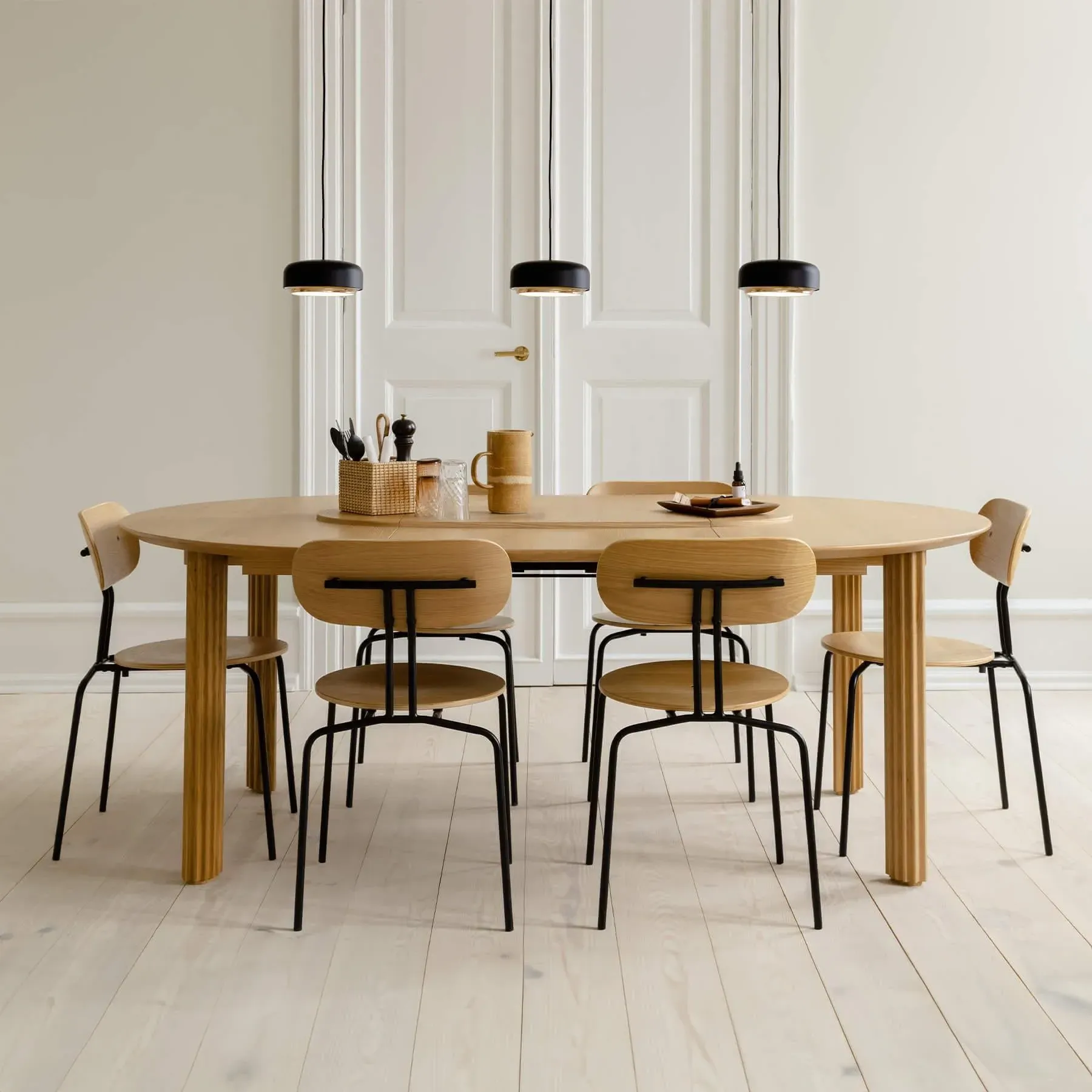 Stackable Dining Chair - Brass, Oak Veneer