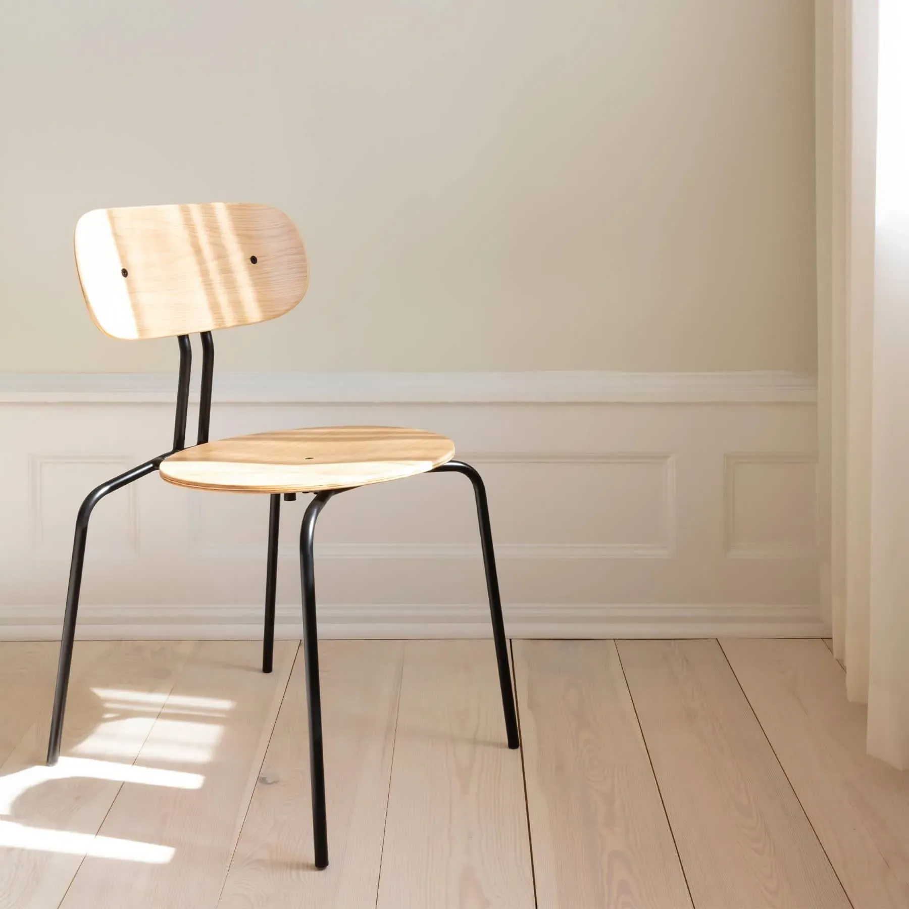 Stackable Dining Chair - Brass, Oak Veneer