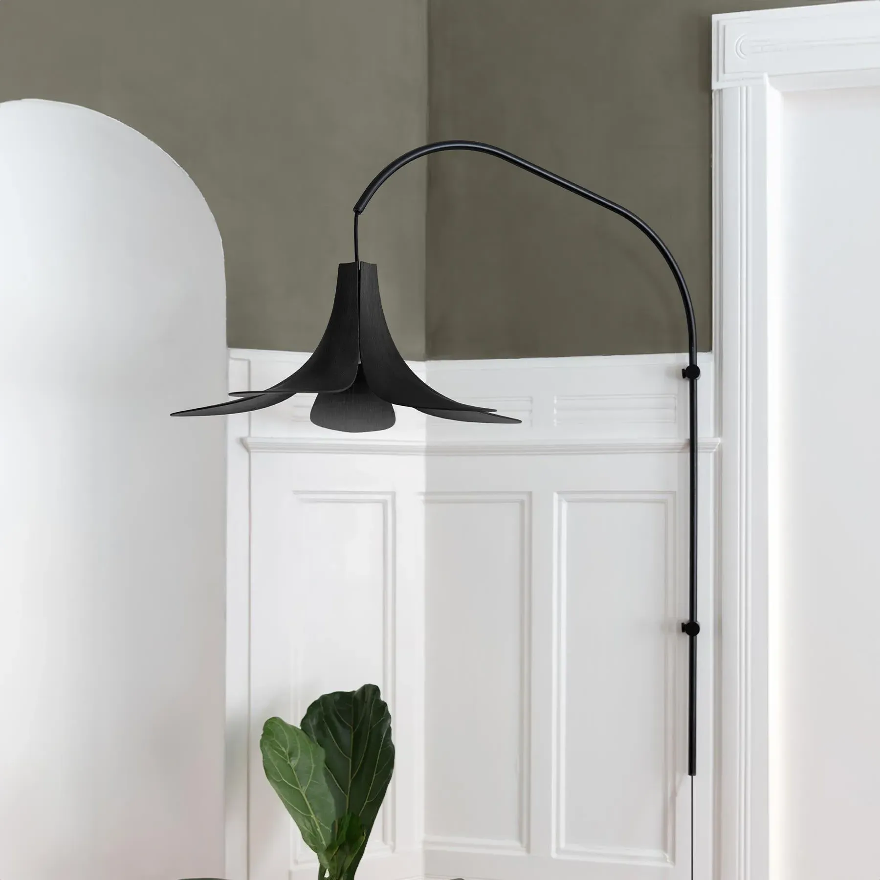 Wall Light with Black Arm - Dark Oak, Wood