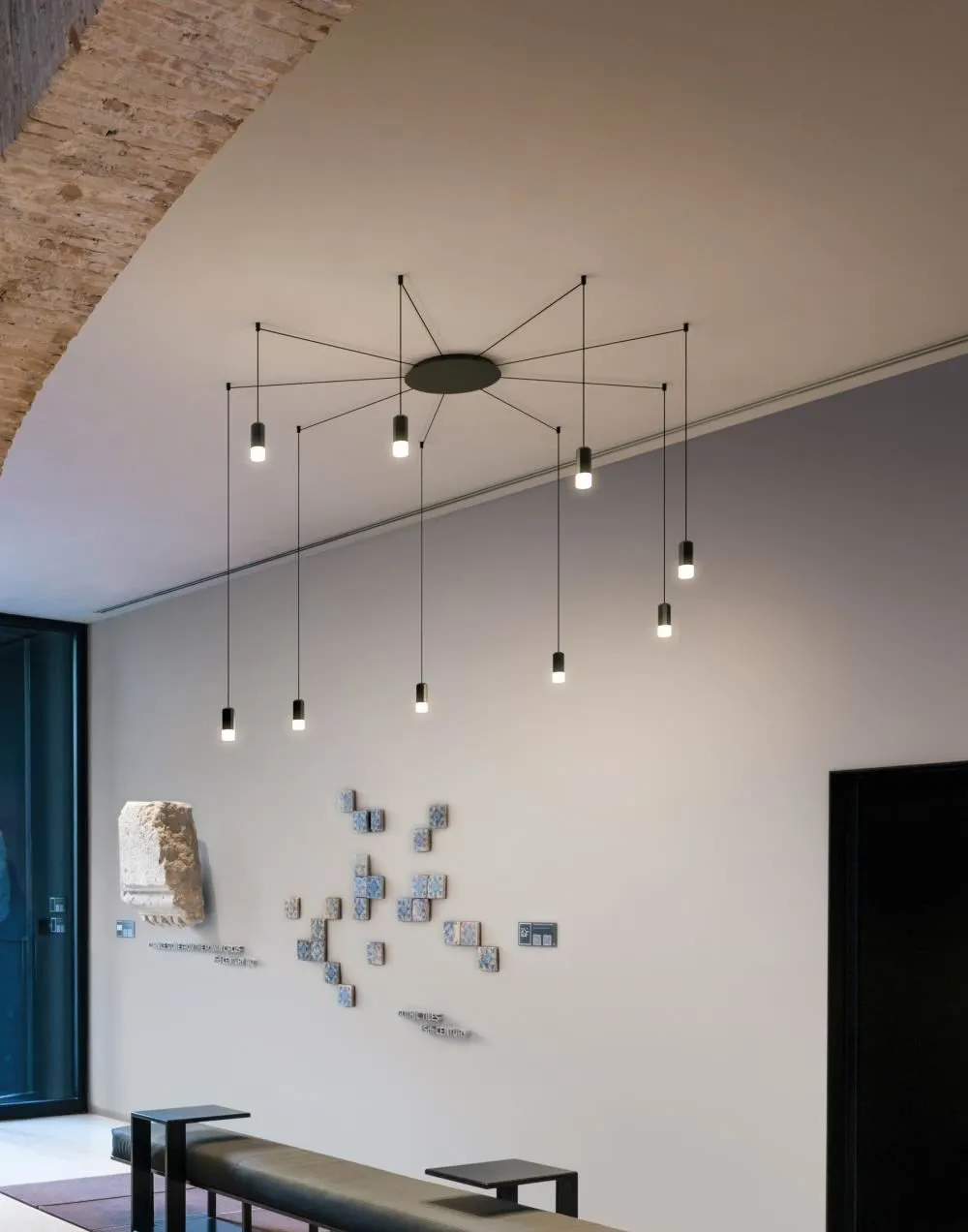 7-Light Pendant Cluster with Glass - Black