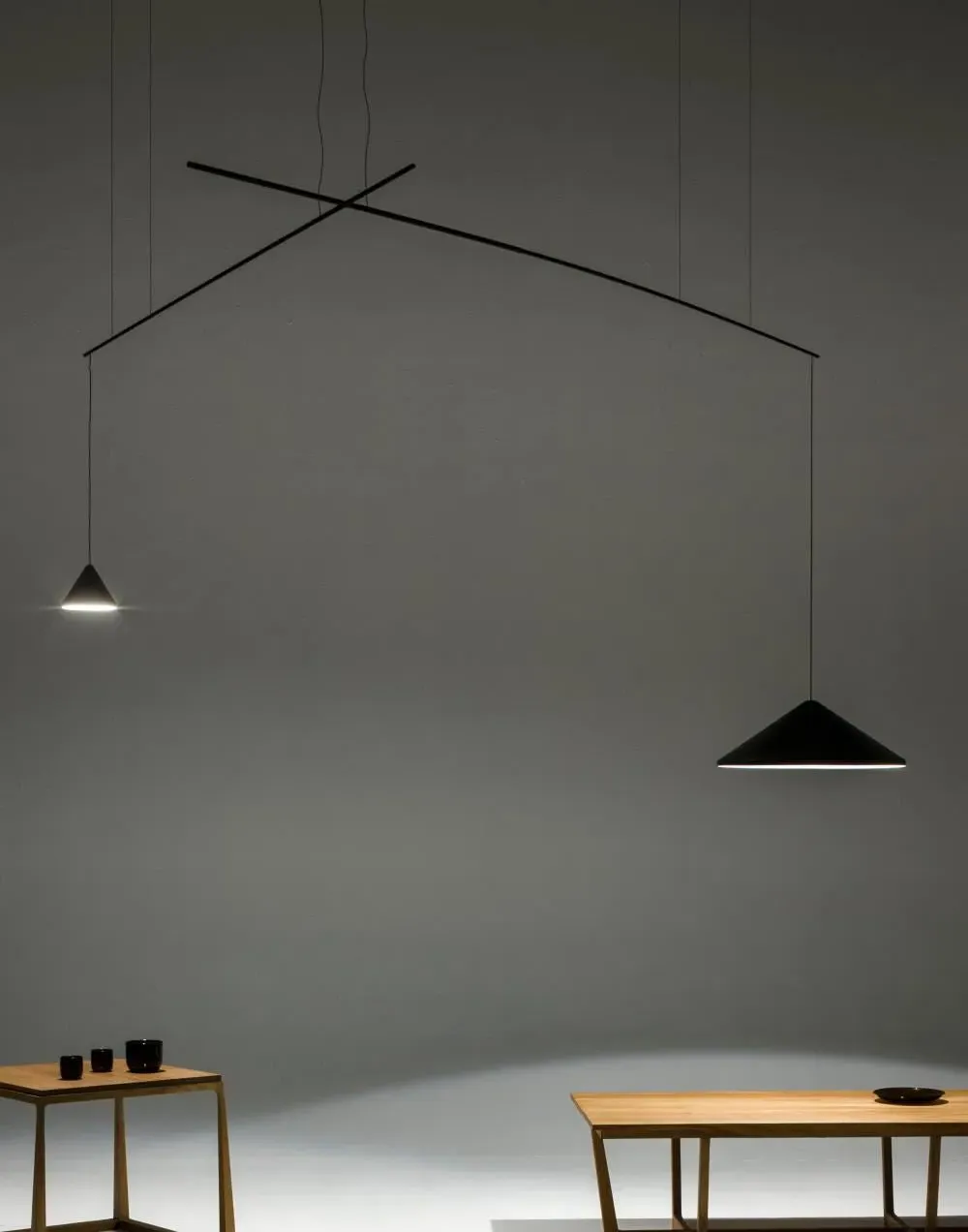 Geometric Pendant Light with LED - Blue, Carbon Fibre