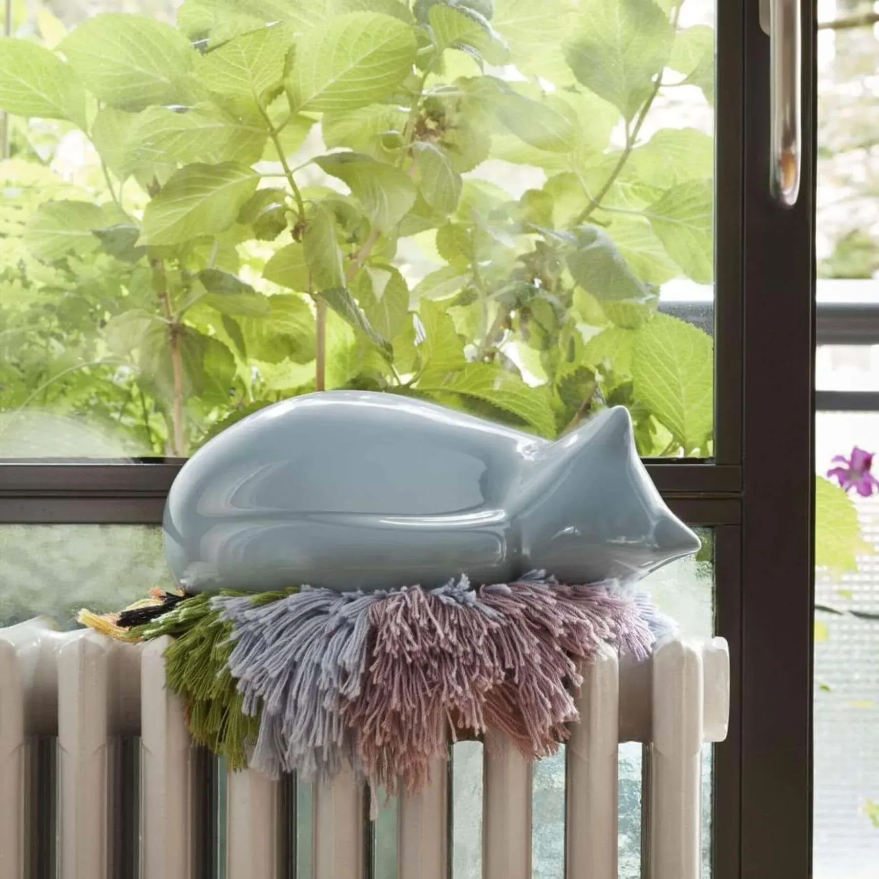 Front Large Resting Cat Design Object - White, Ceramic