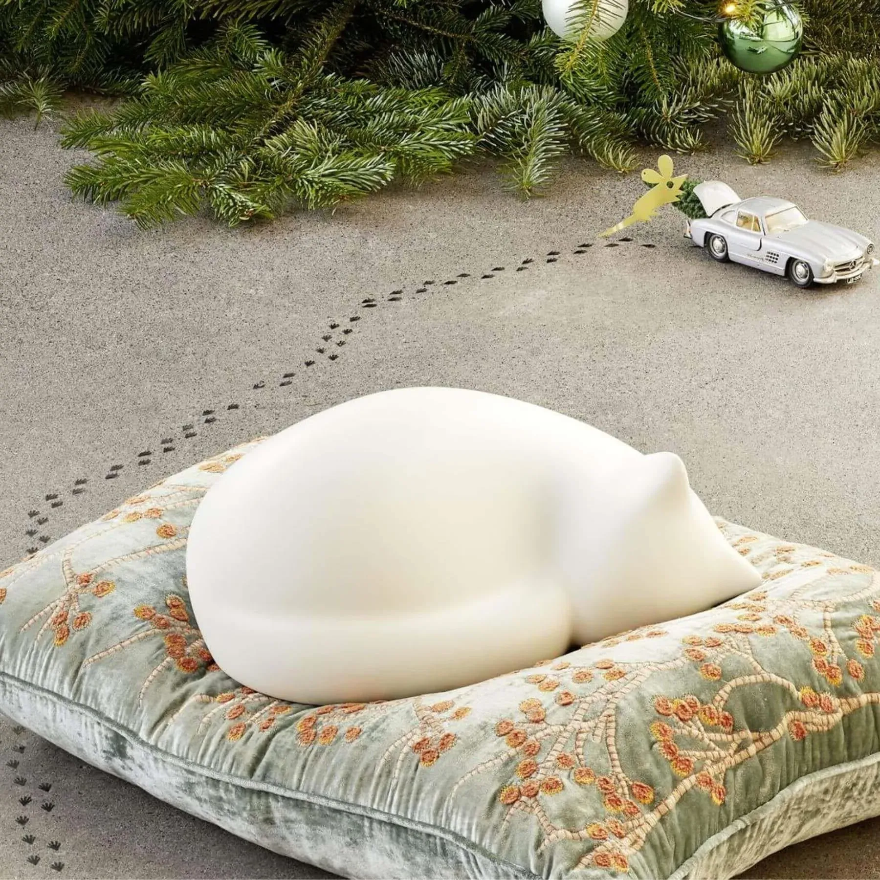 Front Small Resting Cat Figure - Light Blue, Ceramic