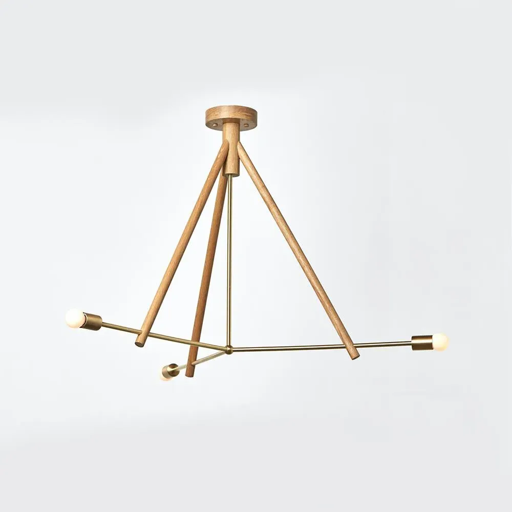 3-Light Chandelier - Oak, Wood