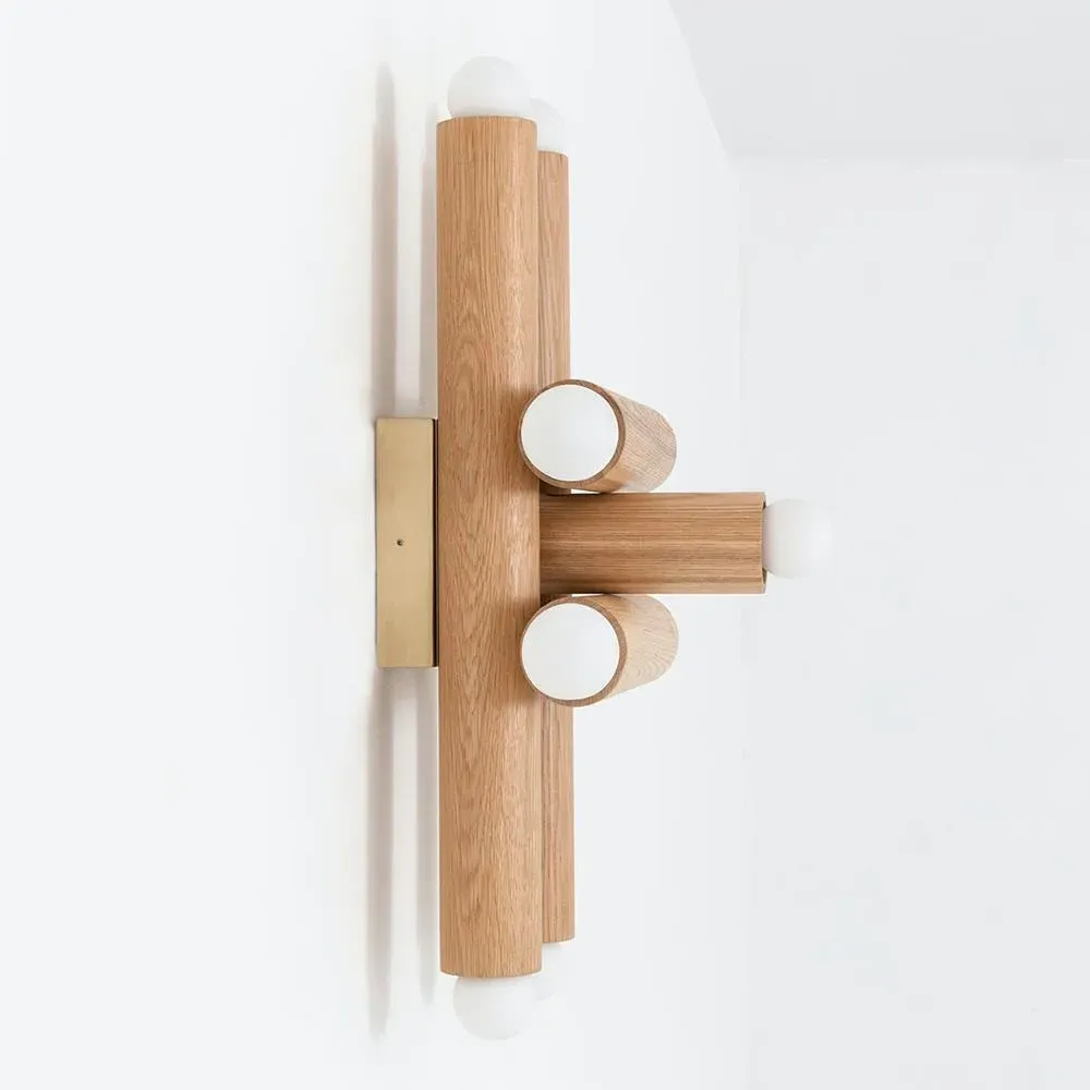 9-Bulb Wall Sconce - Oak, Wood
