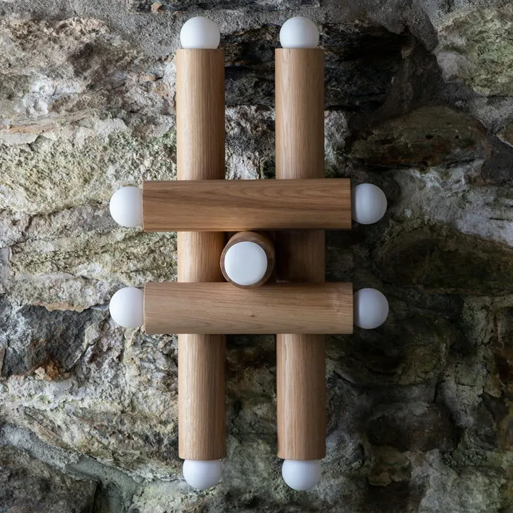 9-Bulb Wall Sconce - Oak, Wood