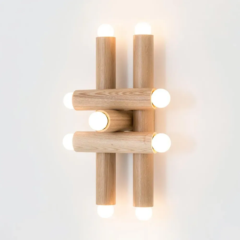 9-Bulb Wall Sconce - Oak, Wood image