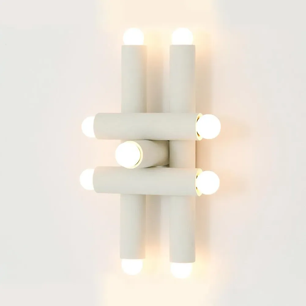 9-Bulb Wall Sconce - White, Wood