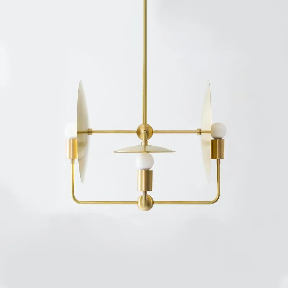 Large Chandelier with Metal Discs - Brass