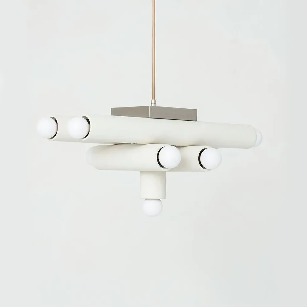 Medium Pendant Light with 9 Bulbs - White, Wood