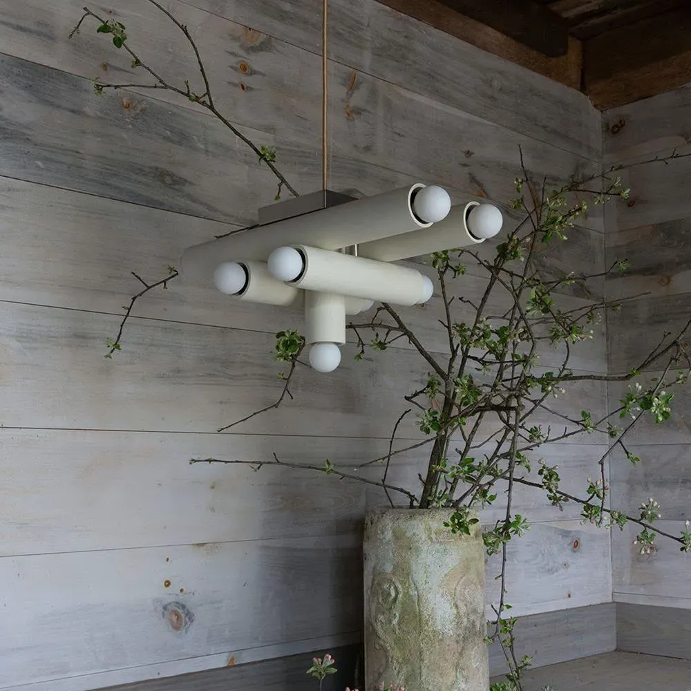 Small Pendant Light with 9 Bulbs - White, Wood