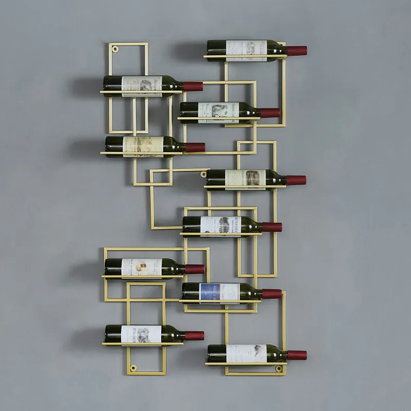 10-Bottle Geometric Wall Mounted Wine Rack - Gold, Metal