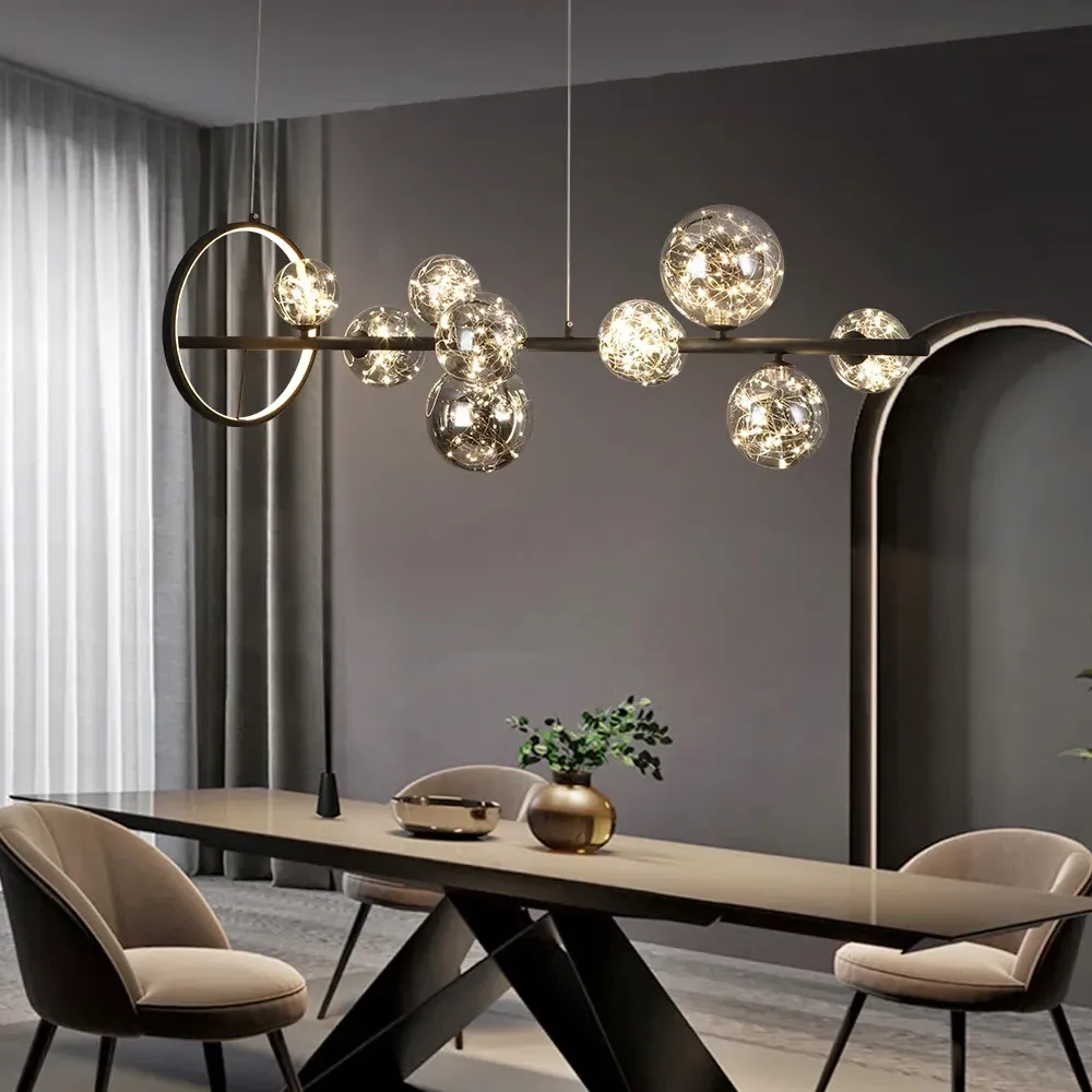 10-Light Kitchen Island Pendant with Glass Globe Shades - Black image