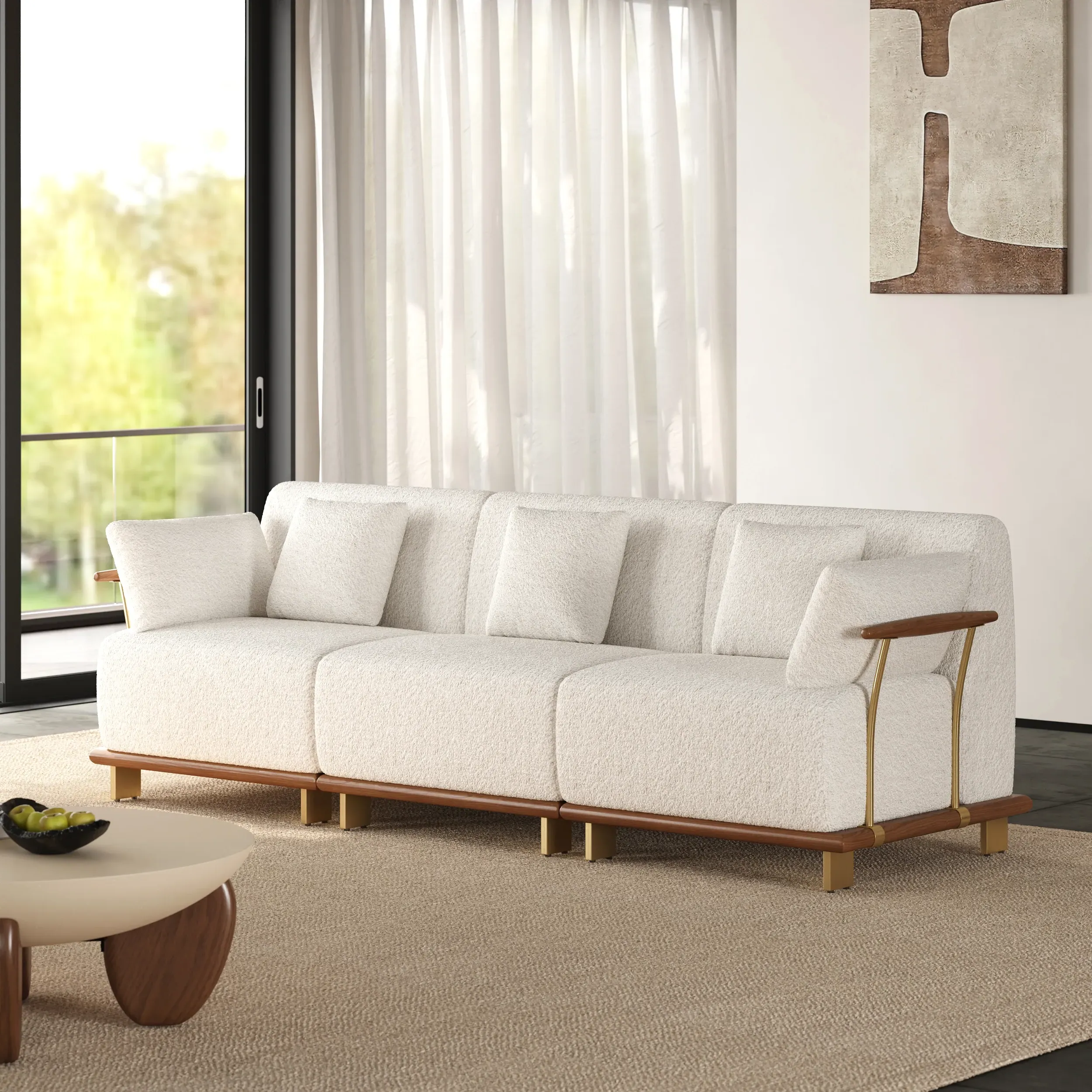 102" 2-Piece Modular Sofa - Boucle, Rubber Wood