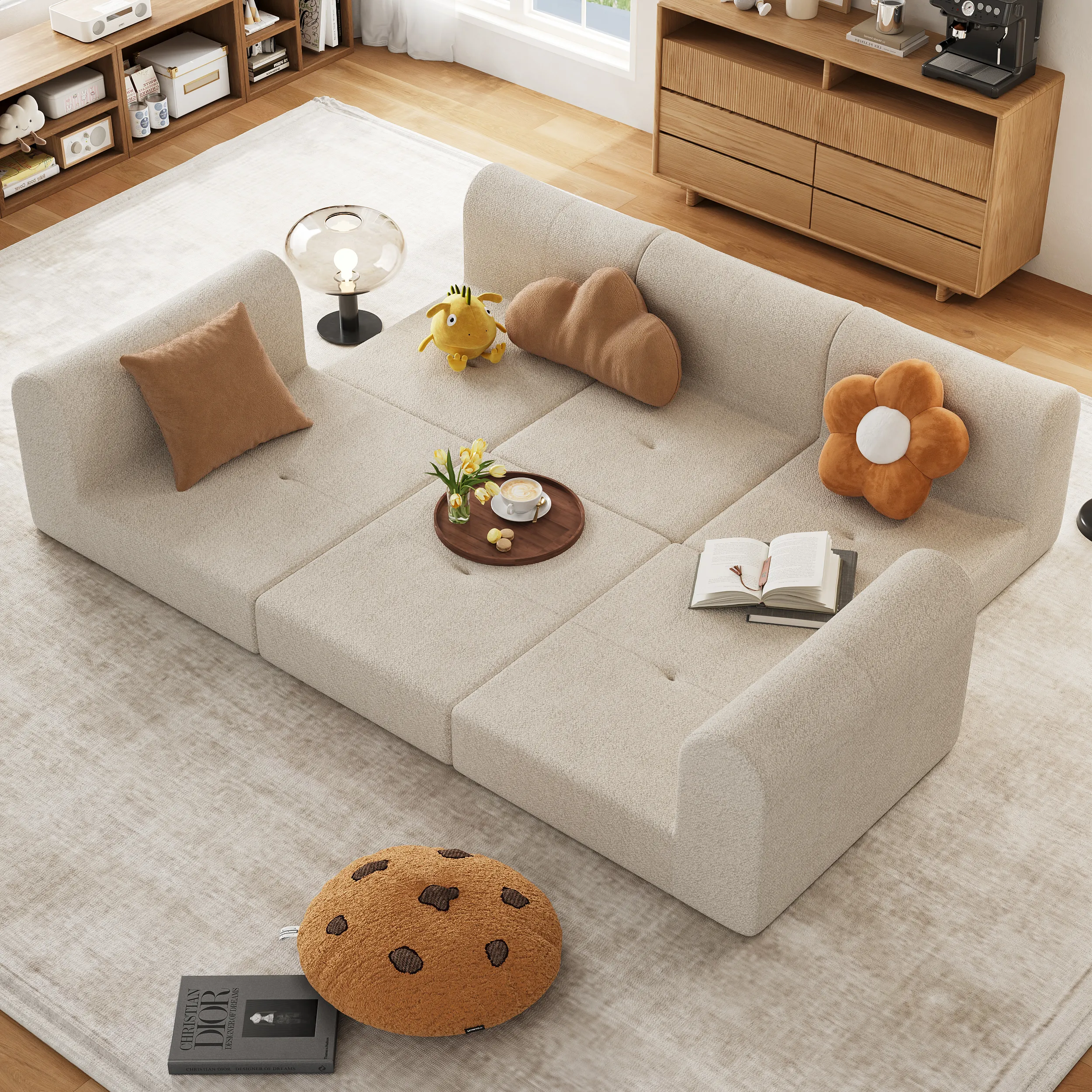 105" 3-Piece Sleeper Sectional Sofa Bed - Oatmeal, Boucle